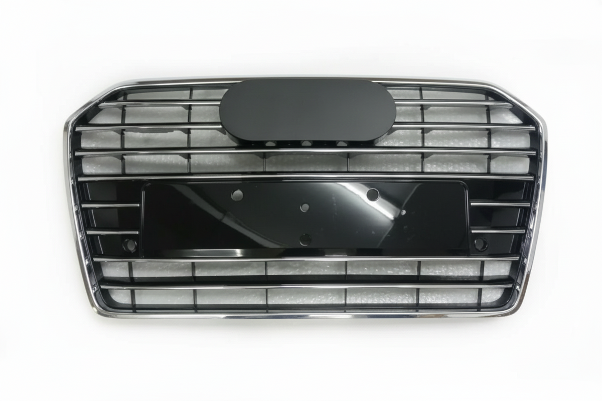 Show Grill  Compatible With  Audi A6 C7 Facelift(2016-18) Shiny Silver Chrome(Big Number Plate) Tag 61