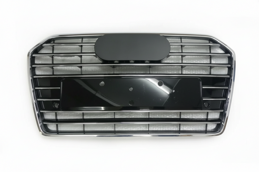 Show Grill  Compatible With  Audi A6 C7 Facelift(2016-18) Shiny Silver Chrome(Big Number Plate) Tag 61
