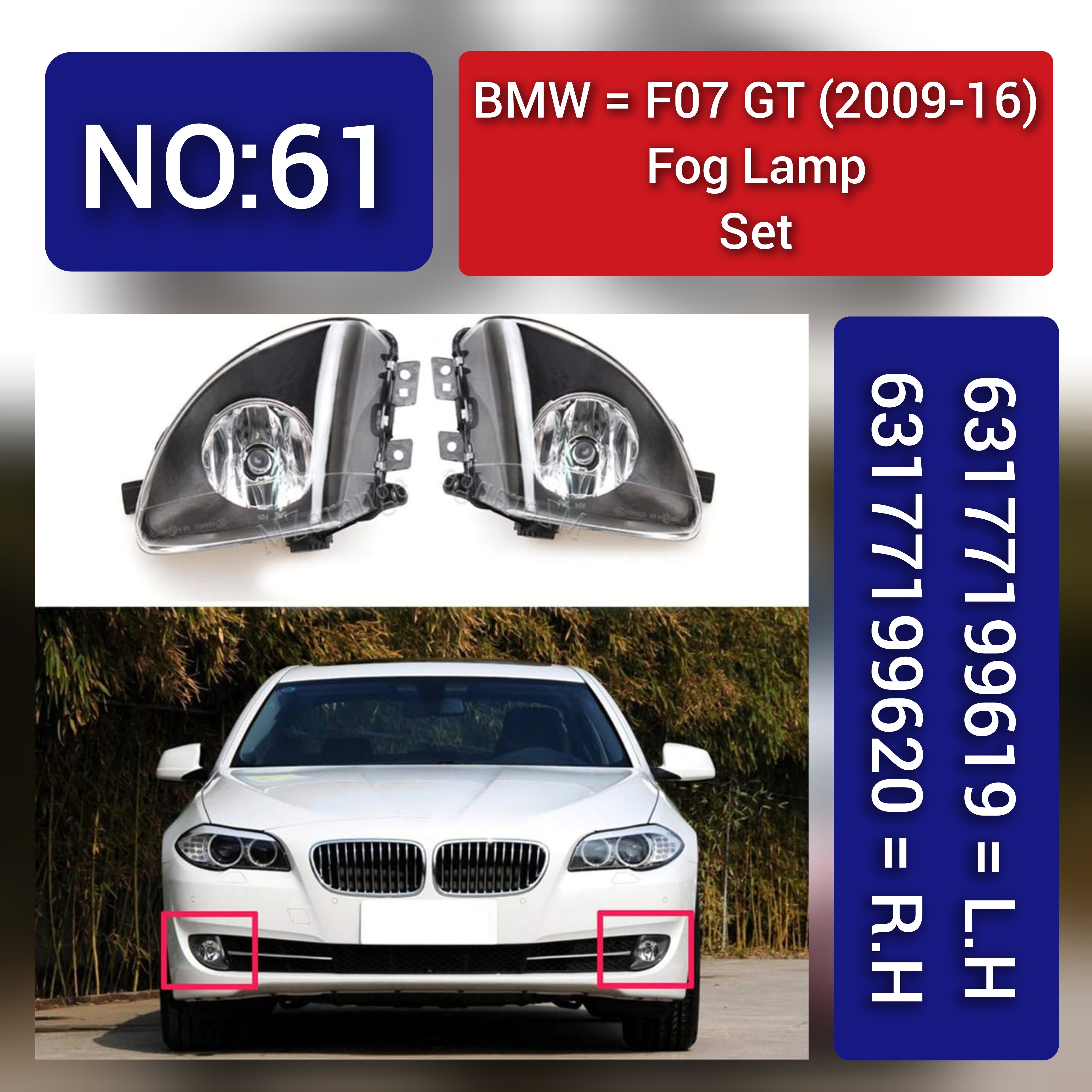 Fog Lamp Fog Light Compatible With BMW 5 Gran Turismo F07 2009-2016 Fog Lamp Fog Light Left 63177199619 & Right 63177199620 Tag-FO-61