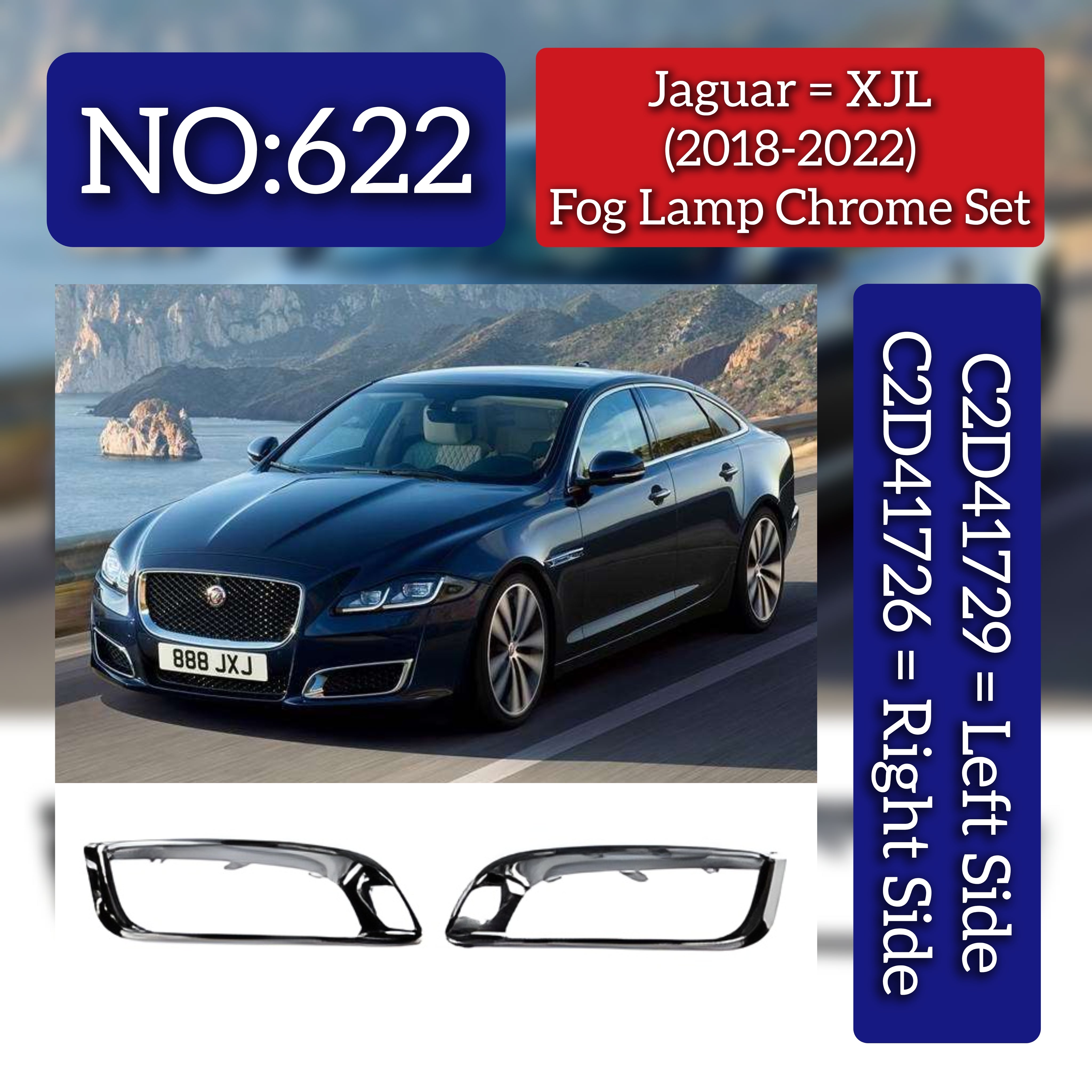Fog Lamp Chrome Set Left C2D41729 & Right C2D41726 Compatible With Jaguar XJL (2018-2022) Tag No.622