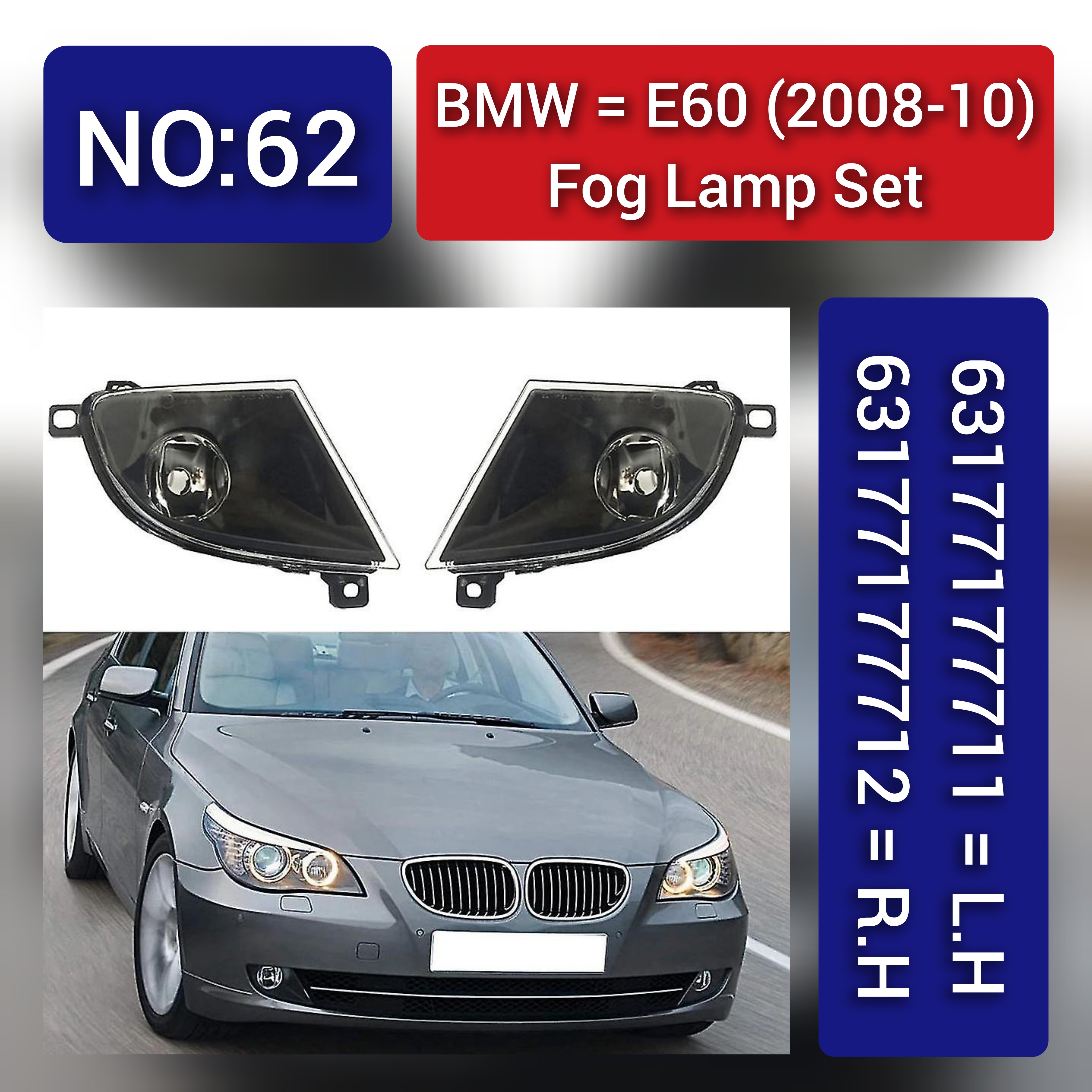Fog Lamp Fog Light Compatible With BMW 5 Series E60 2008-2010 Fog Lamp Fog Light Left 63177177711 & Right 63177177712 Tag-FO-62