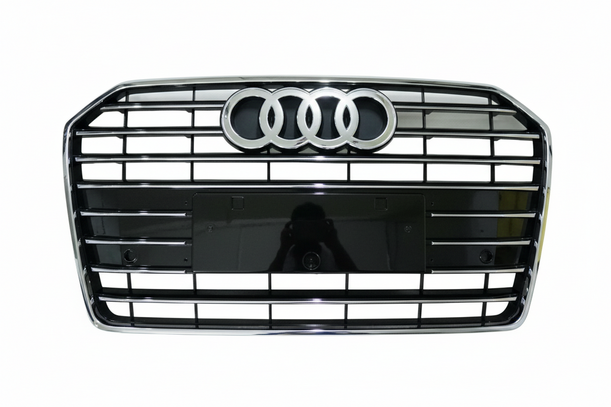 S6 Gloosy Black Upgrade Show Grill Compatible With Audi A6 C7 (2016-18) Shiny Silver Chrome (Small Number Plate) Tag No.62