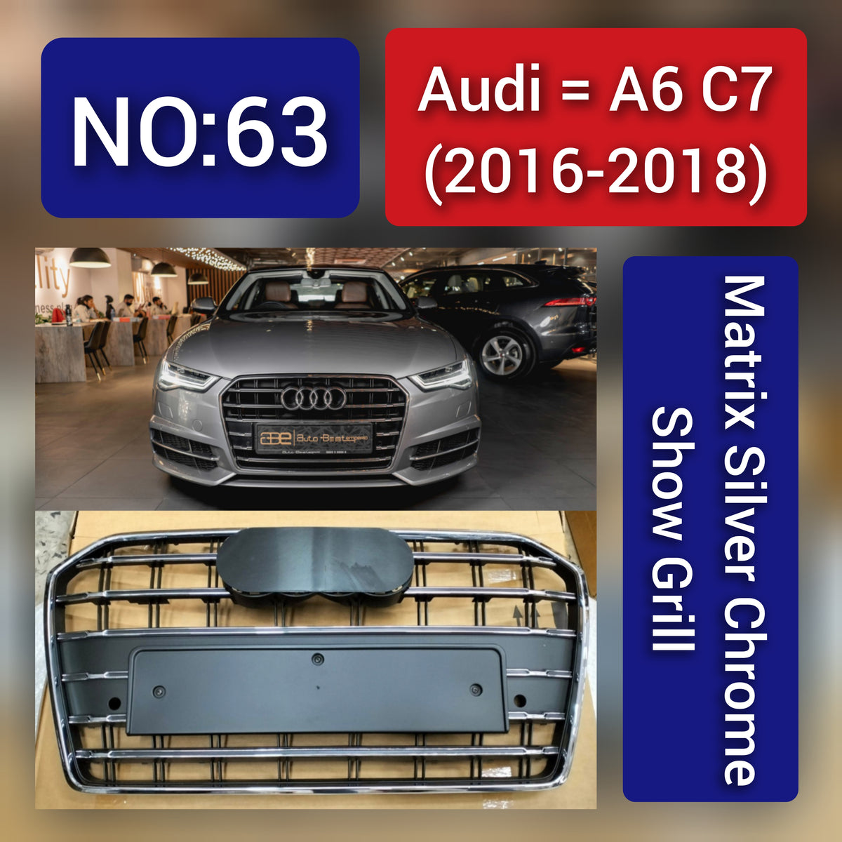 Show Grill Compatible With  Audi A6 C7 Facelift(2016-18) Matrix Silver Chrome