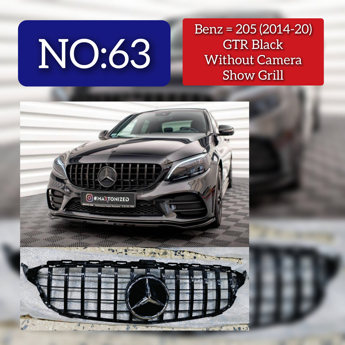 Show Grill Compatible With Mercedes Benz C-Class W205 Black Chrome With Camera (2014-2019) Tag 64