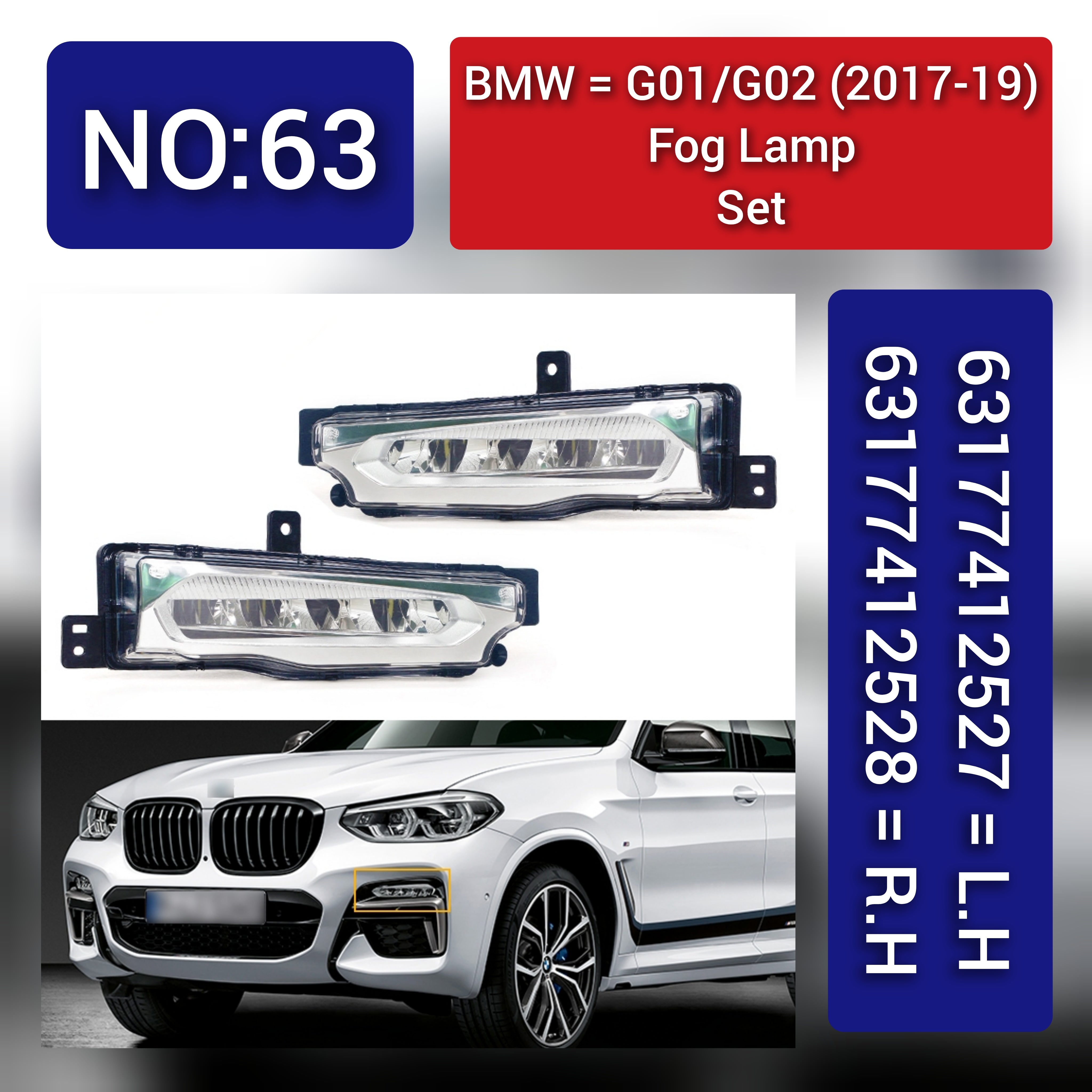 Fog Lamp Fog Light Compatible With BMW X3 G01, F97 2017-2019 Fog Lamp Fog Light Left 63177412527 & Right 663177412528 Tag-FO-63