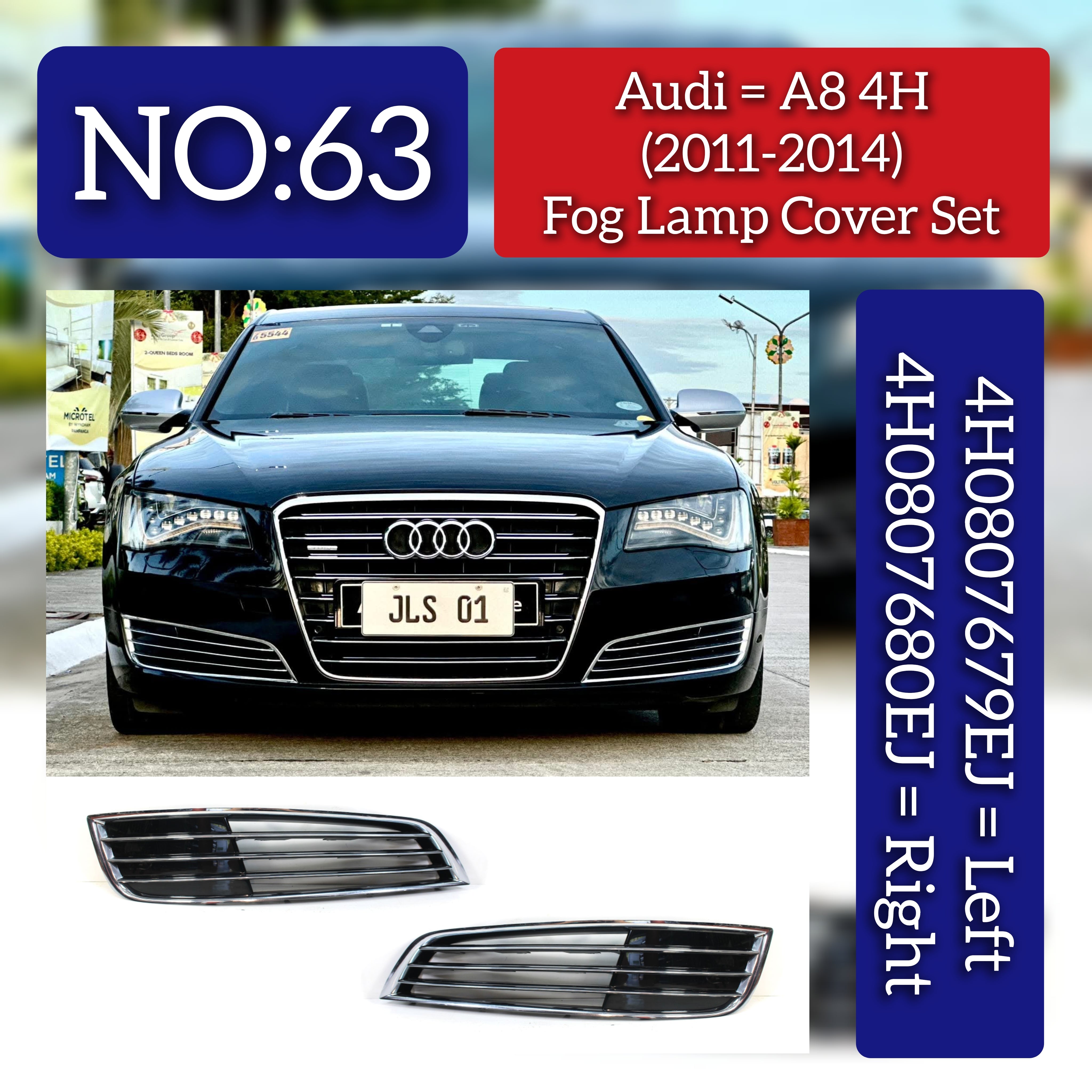 Fog Lamp Cover Left 4H0807679EJ Right 4H0807680EJ Compatible With Audi A8 4H  (2011-2014) Tag No.63