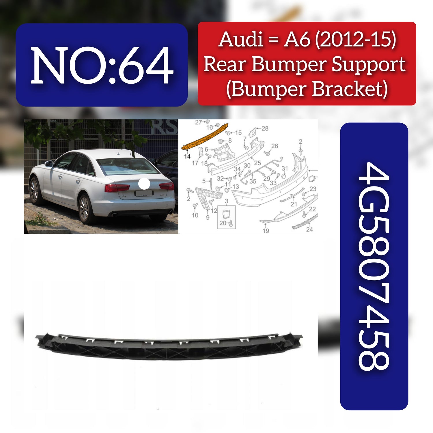 Rear Bumper Center Bracket Holder 4G5807458 Compatible With AUDI A6 4G No:- 64