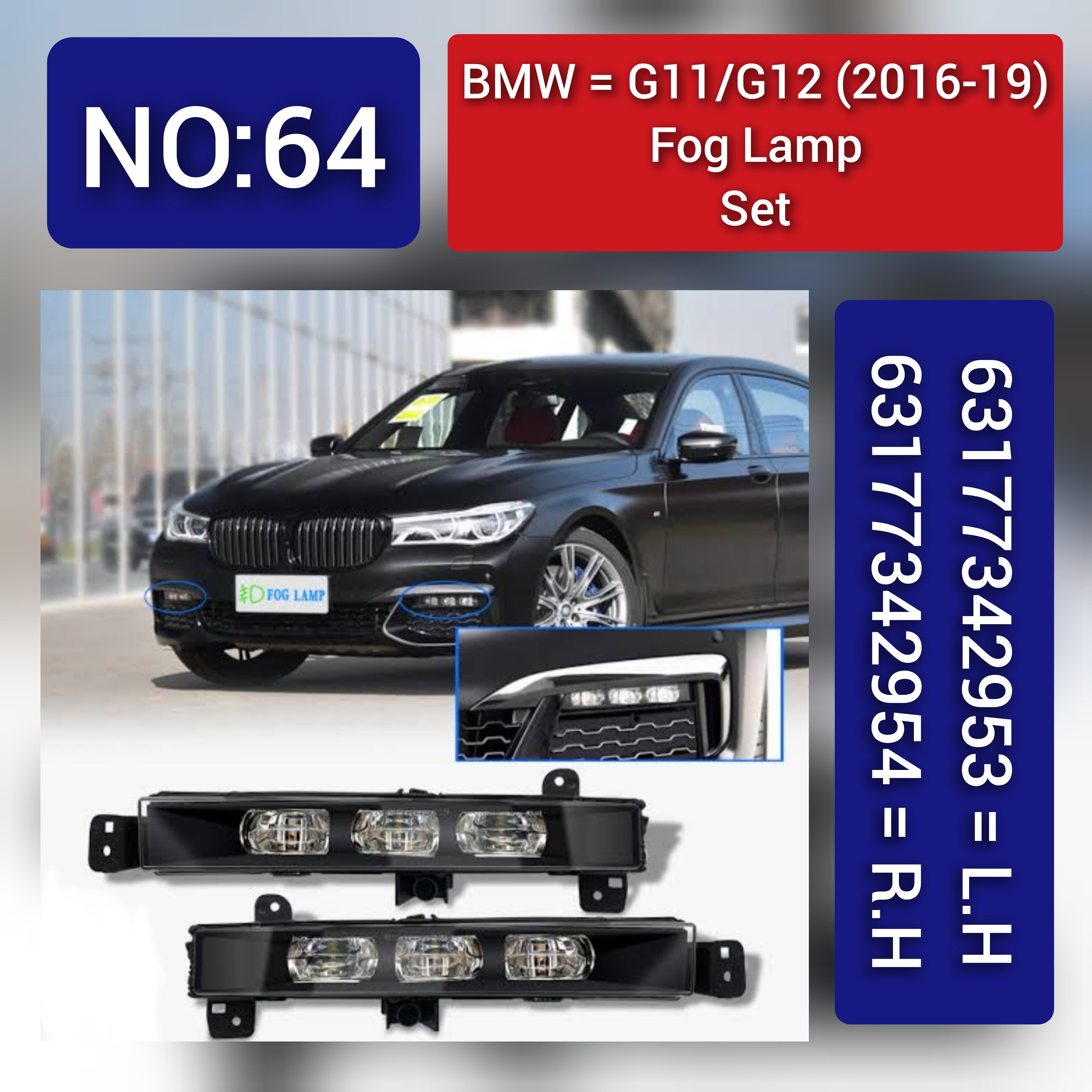 Fog Lamp Fog Light Compatible With BMW 7 Series G11, G12 2016-2019 Fog Lamp Fog Light Left 63177342953 & Right 63177342954 Tag-FO-64