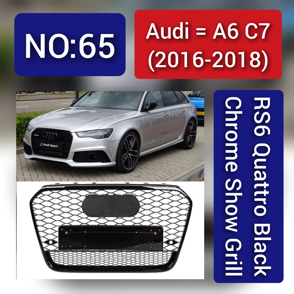 Audi A6 C7 Facelift(2016-18) RS6 Quattro Black Chrome Show Grill