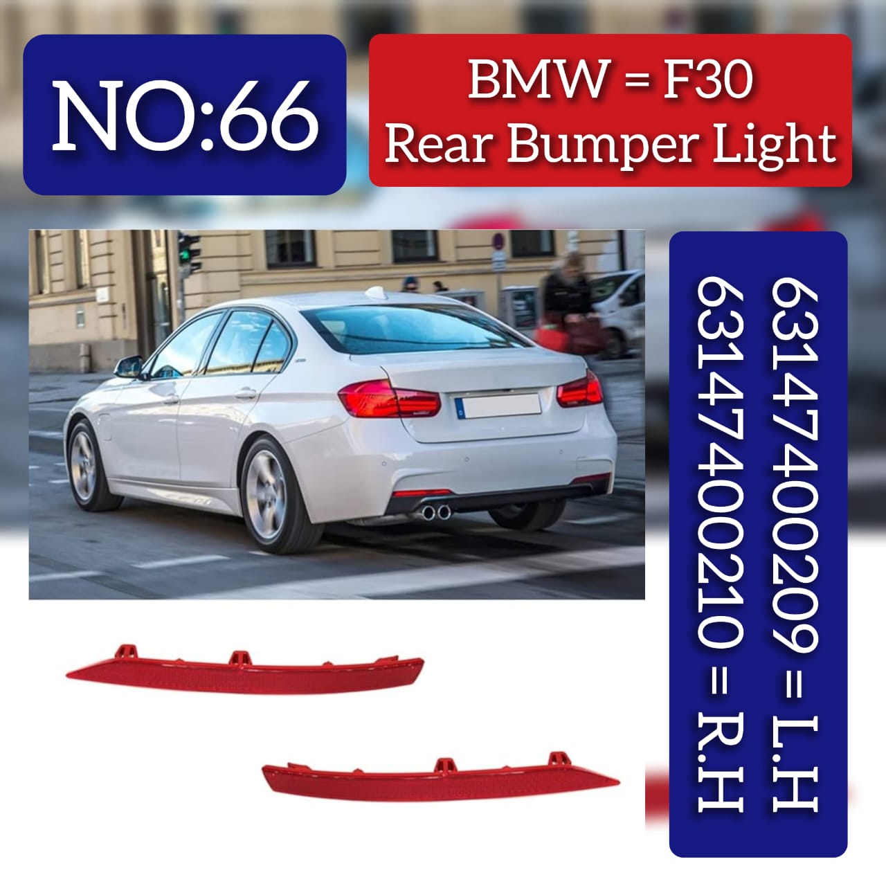 Rear Bumper Reflector Compatible With BMW 3 Series F30 Rear Bumper Reflector Left 63147400209 & Right 63147400210 Tag-RB-66