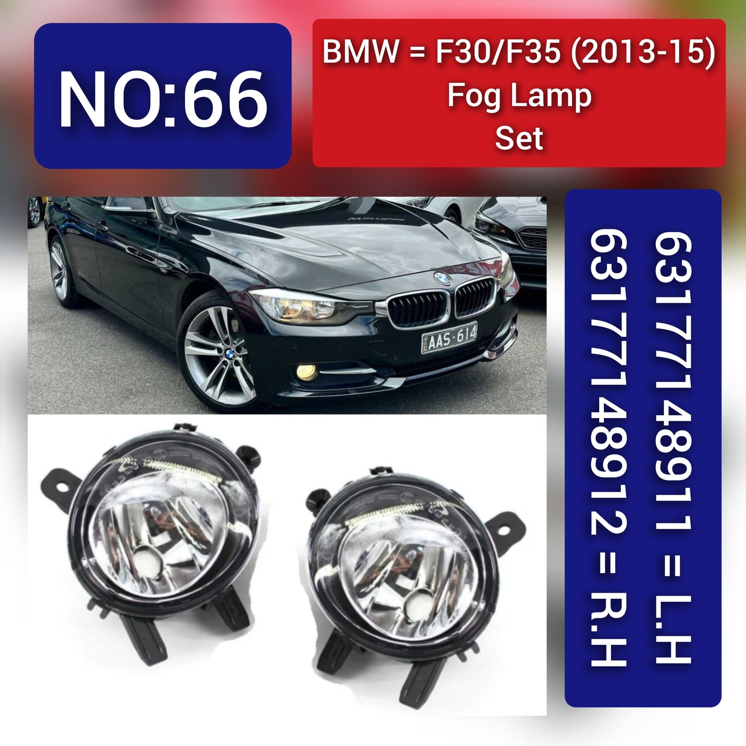 Fog Lamp Fog Light Compatible With BMW 3 Series F30, F35 2013-2015 Fog Lamp Fog Light Left 63177148911  & Right 63177148912 Tag-FO-66