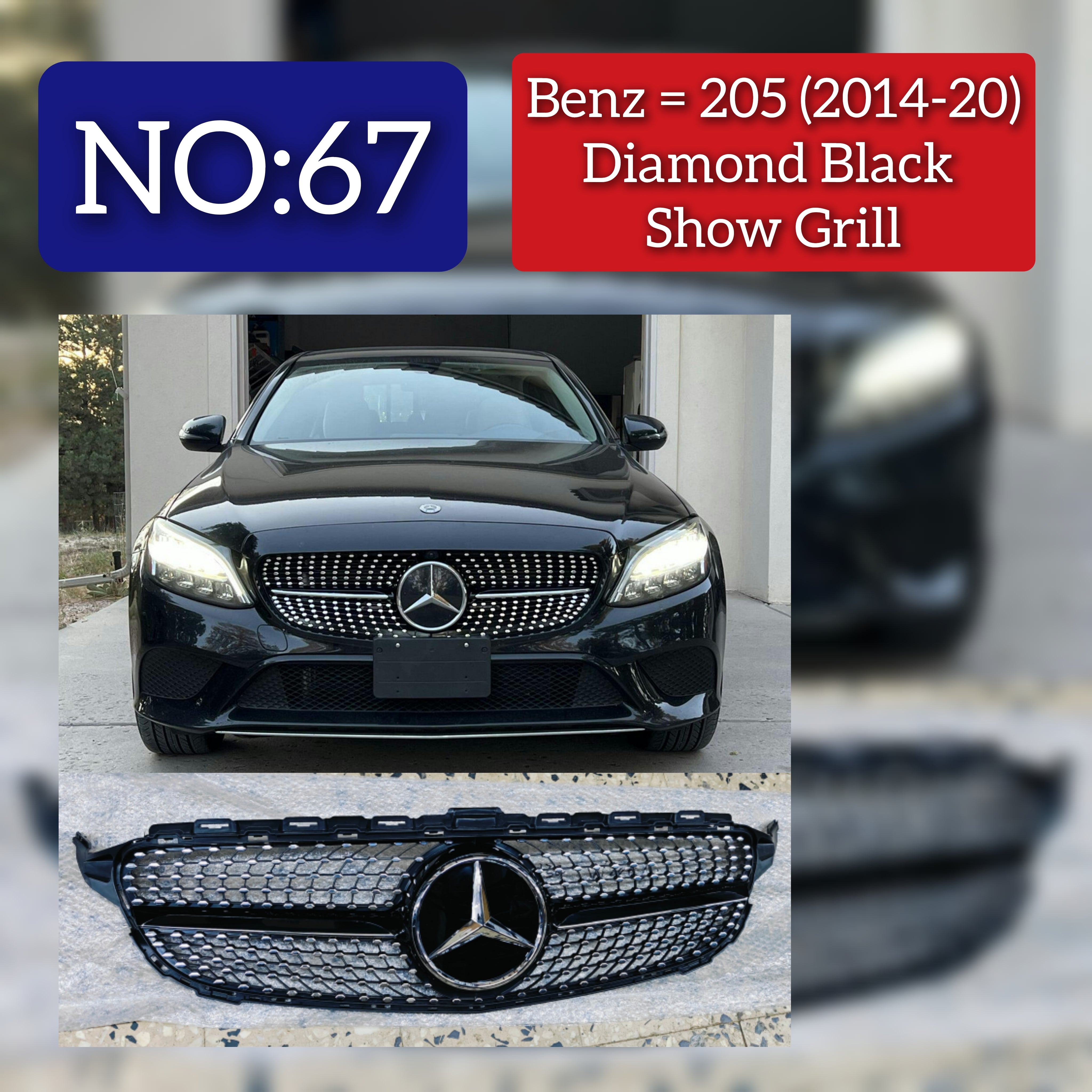 Show Grill Compatible With Mercedes Benz C-Class W205 Black Chrome (2014-2020) Tag 67