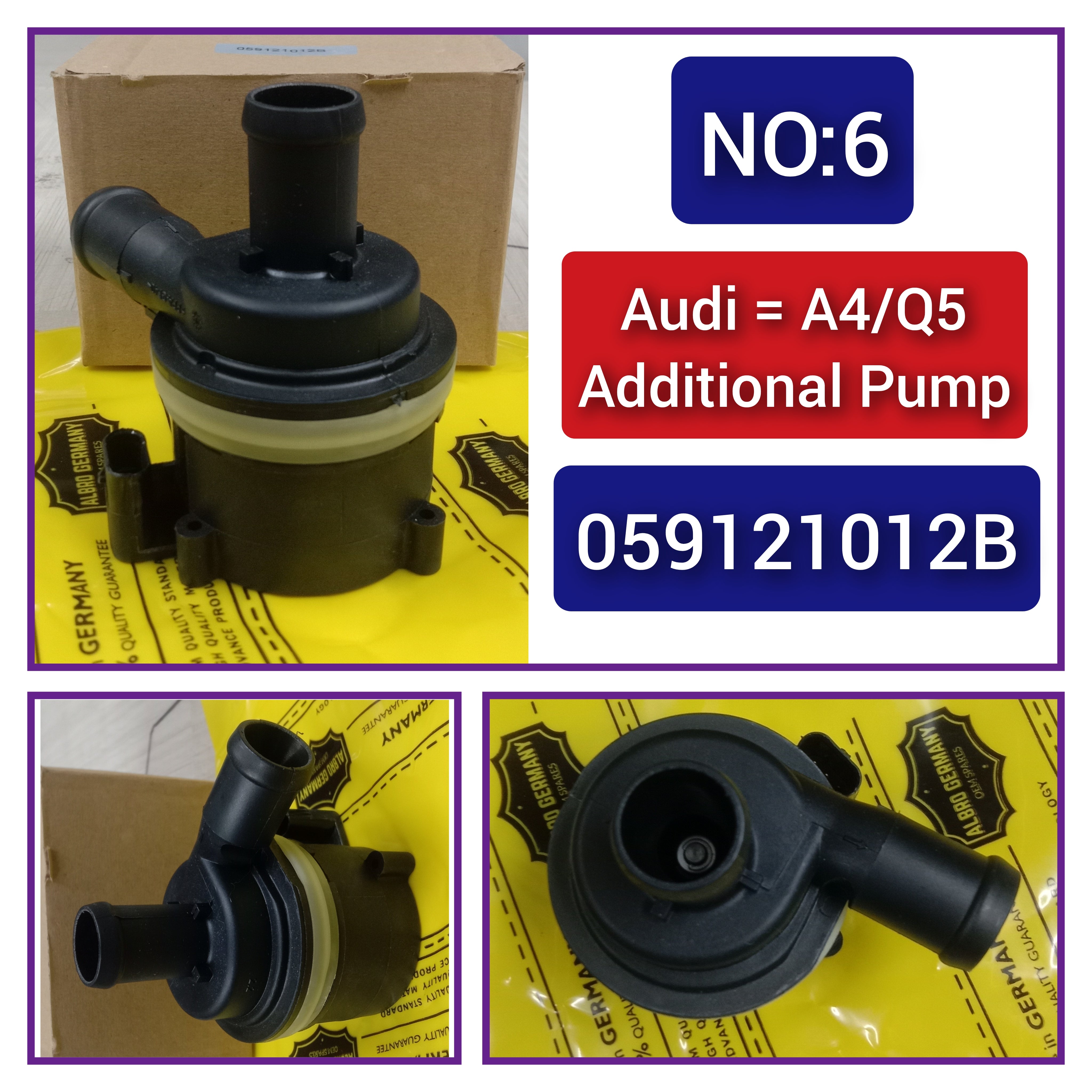 Additional Water Pump 059121012B For AUDI A4 A6 Q5 Q7 & PORSCHE CAYENNE 92A, PANAMERA 971 Tag-A-06