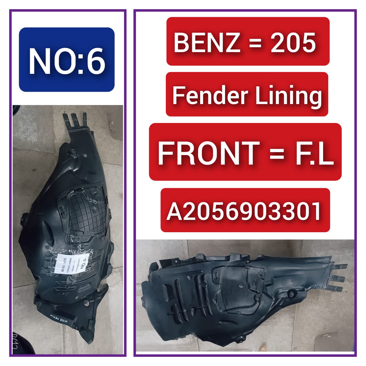 Front Left Fender Liner A2056903301 Compatible With MERCEDES-BENZ C-CLASS W205 Tag-FEM-06