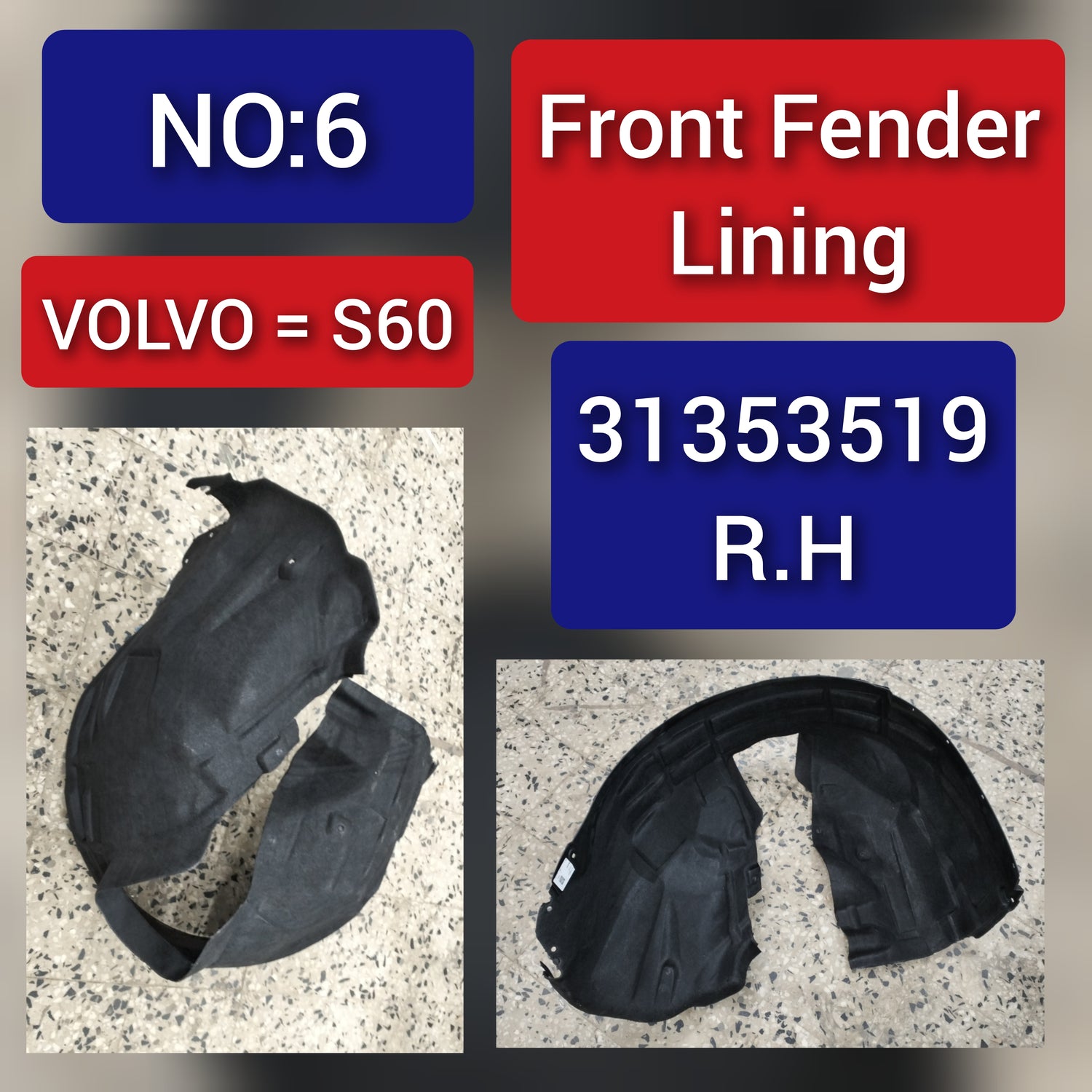 Front Left Fender Liner 31353518 31497103 30744863 & Right 31353519 30744864 31497105  Compatible With VOLVO S60 Tag-FEV-05
