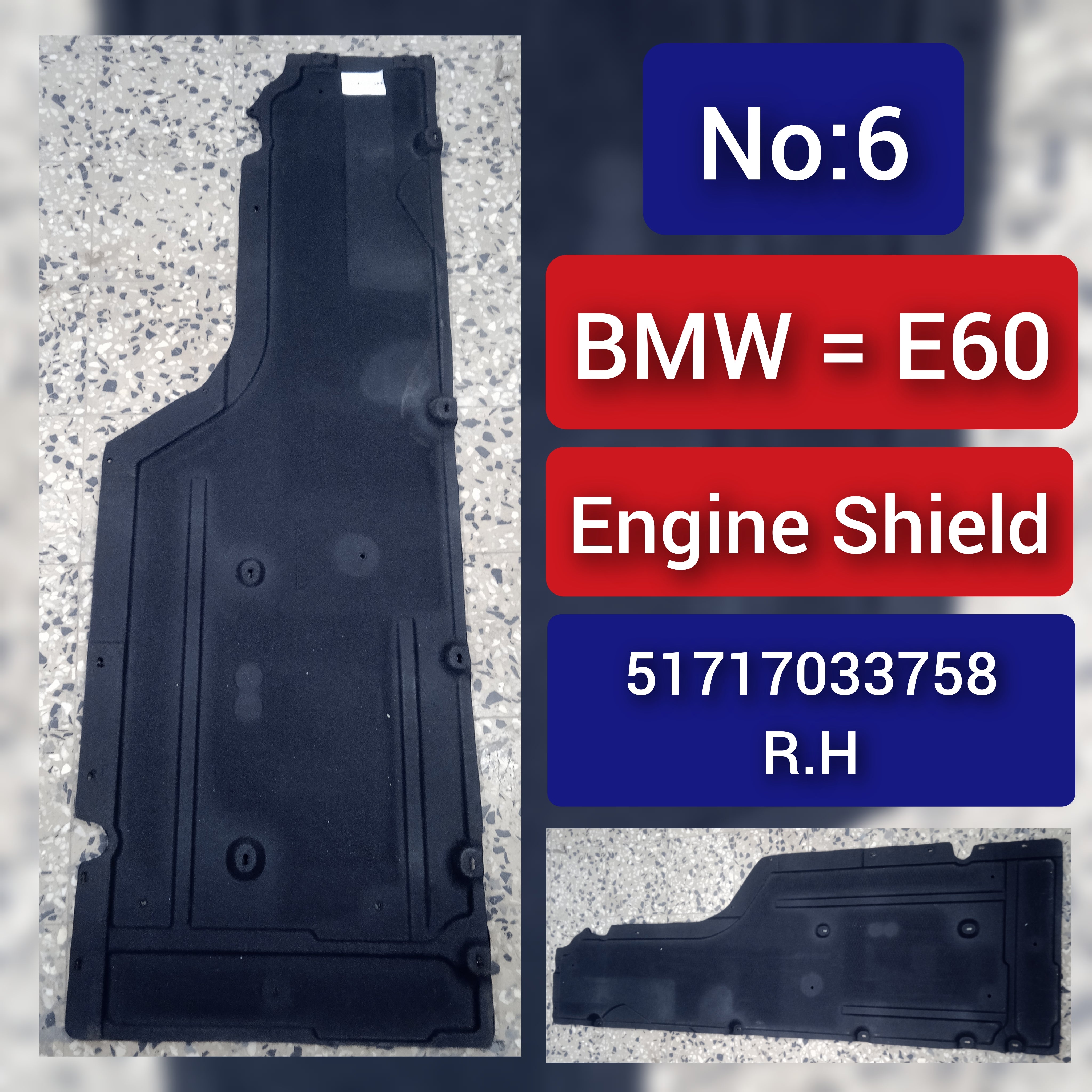 Trim Underbody Paneling Right 51717033758 Compatible with BMW 5 Series E60 Tag No.6