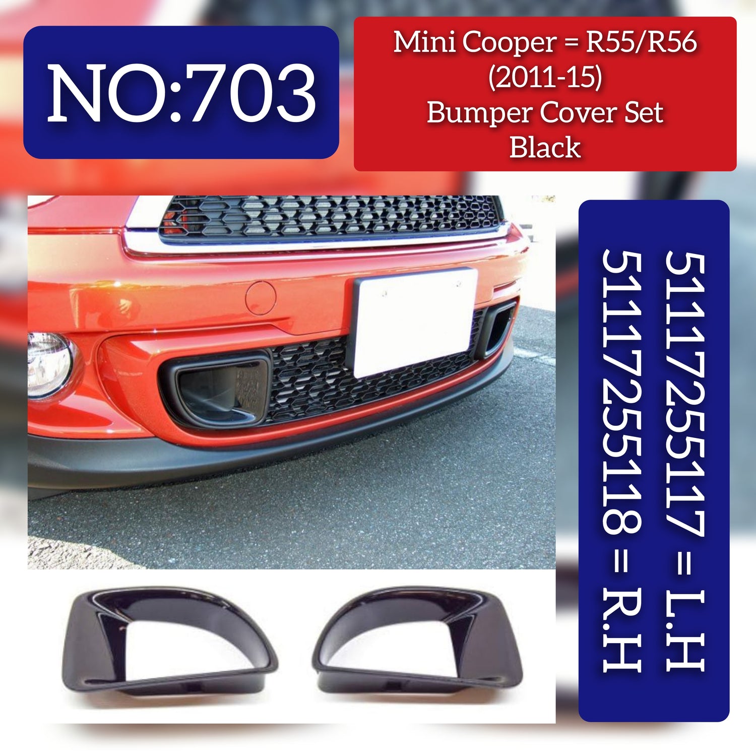 Front Air Duct Frame Black Compatible With MINI COOPER R56 / JCW Black Front Air Duct Frame Black Left 51117255117  & Right 51117255118 Tag-FC-703