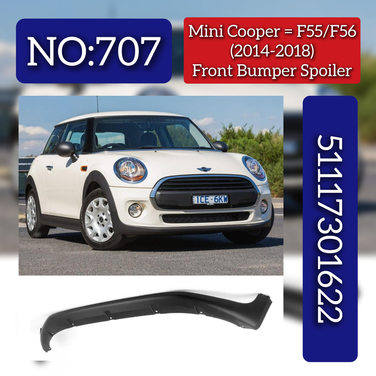 Front Black Band Spoiler  51117301622 Compatible With  MINI F55 (2014-2018) Tag No.707