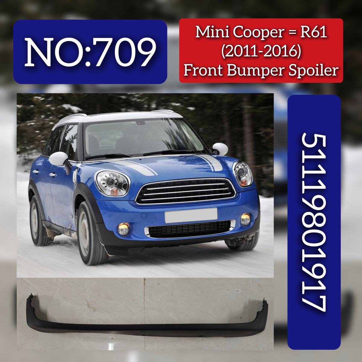FRONT BUMPER CENTER LOWER SPOILER  51119801917 Compatible With MINI COUNTRYMAN (R60)