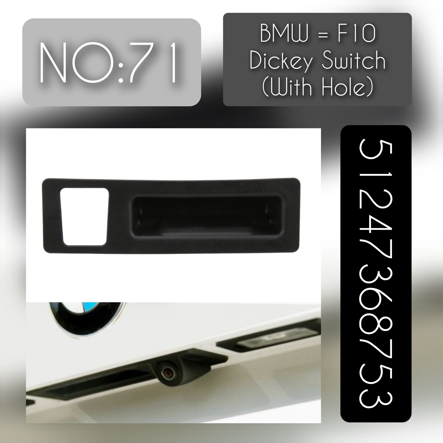 Dicky Switch With Hole 51247368753 51244866142 51247240830 51247463162 Compatible With BMW 5 Series F10 & 3 Series F30, X5 F25 Tag-SW-71