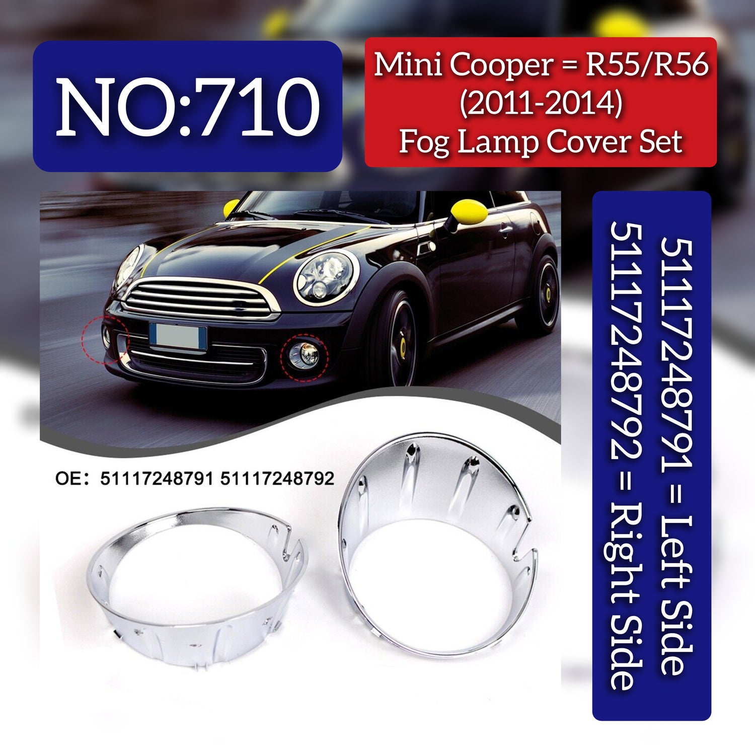 Fog Lamp Frame Plating Black Left 51117248791 & Right 51117248792 Compatible With MINI COOPER R56