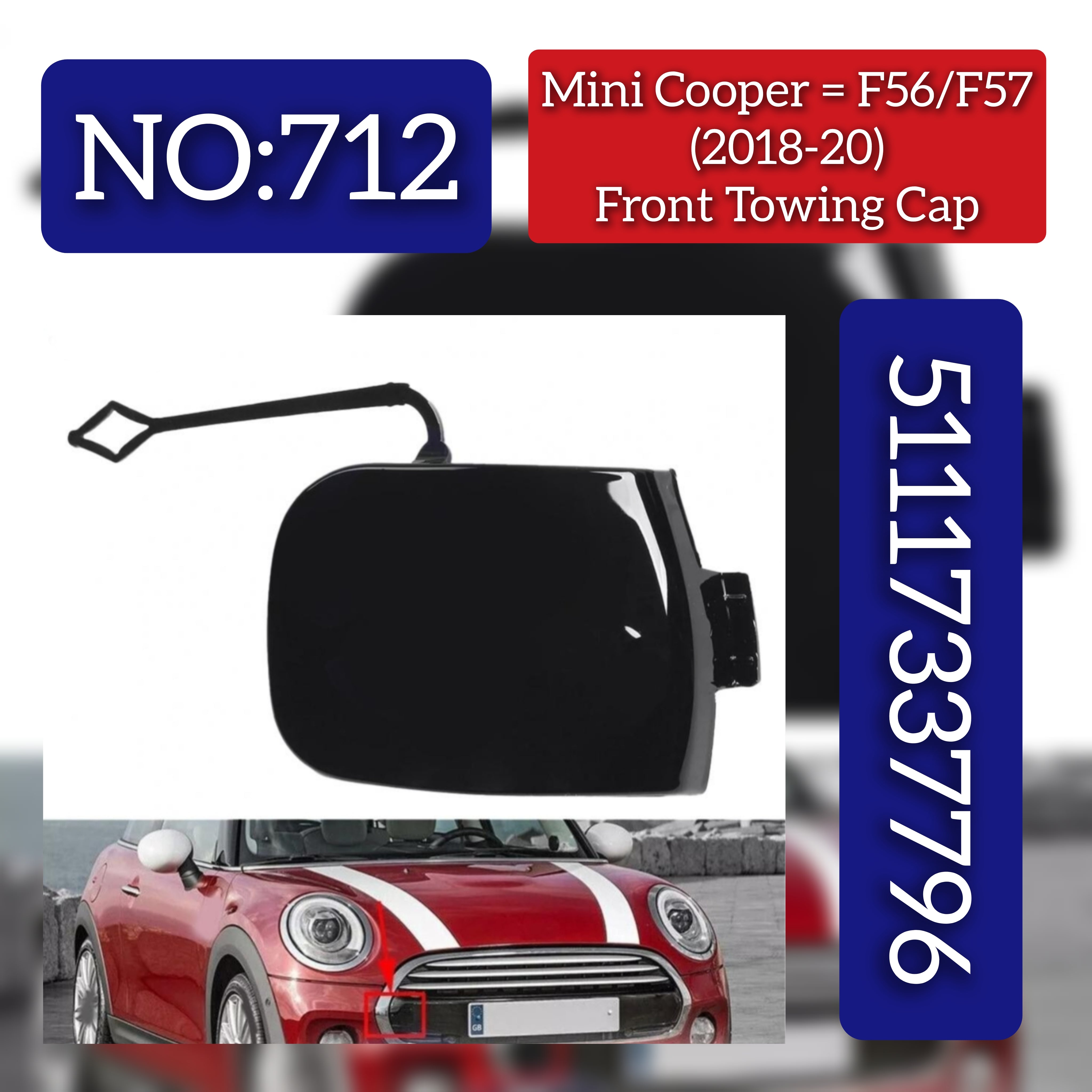 Front Bumper Tow Towing Cap Cover Hook  51117337796 Compatible with MINI Cooper F55 F57 Tag No:712