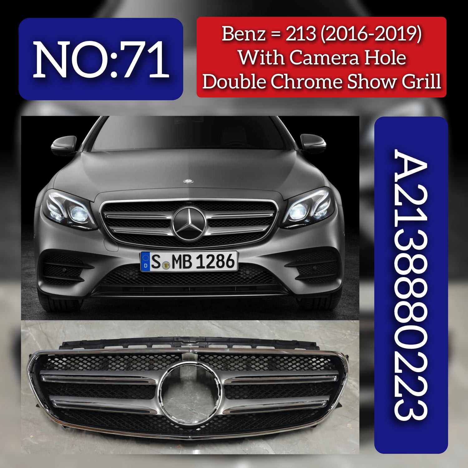 Show Grill With Camera Hole 2138880223 A2138880223 Compatible With Mercedes-Benz E-CLASS W213 (2016-2019) Tag No.71