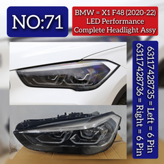 Complete Headlight Assembly (LED Performance) Left 63117428735 & Right 63117428736 (Both Side 6 Pin) Compatible With BMW X1 (F48) (2020-2022) Tag No.71