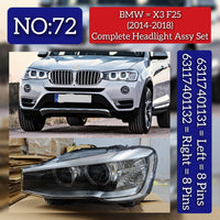 Complete Headlight Assy Left 63117401131 & Right  63117401132 (Without Blaster) Compatible With BMW X3 F25  (2014-2018) Tag No.72