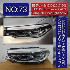 Complete Headlight Assembly (LED Performance + AFS) Right 63117214962 & Left 63117214961 Compatible With BMW 5-Series G30 2017-2020 Tag No.73