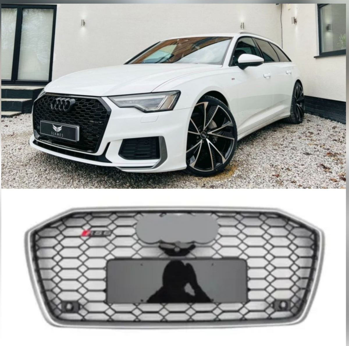 RS6 Black And Chrome Honeycomb Show Grill Compatible With Audi = A6 (2019-24) Tag No.73