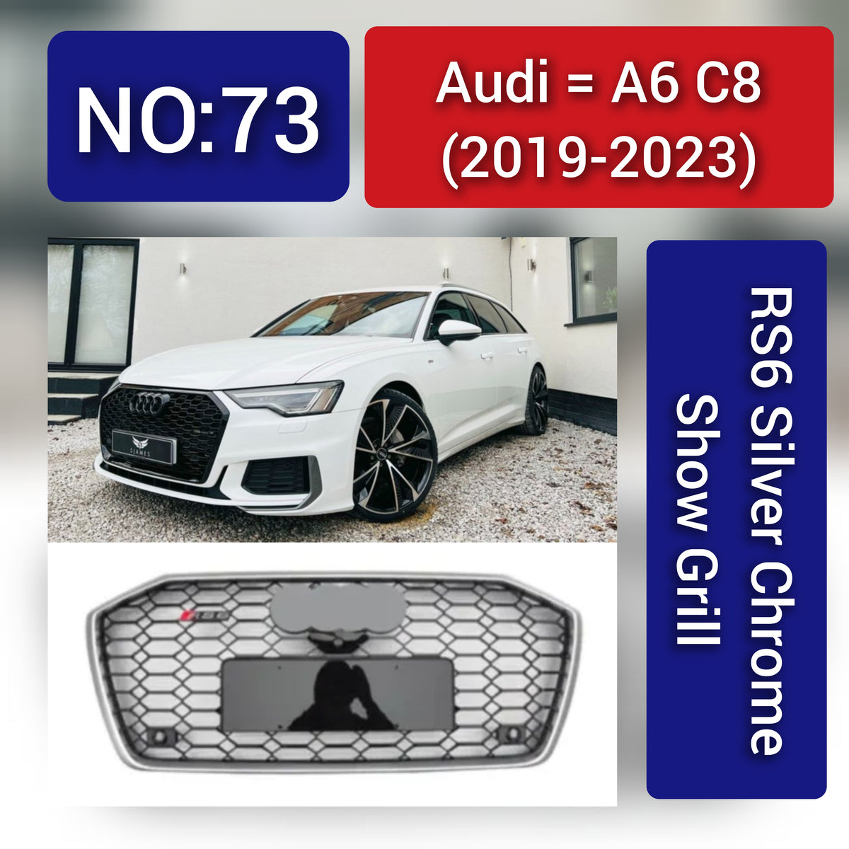 Audi A6 C8(2019-23) RS6 Silver Chrome Show Grill
