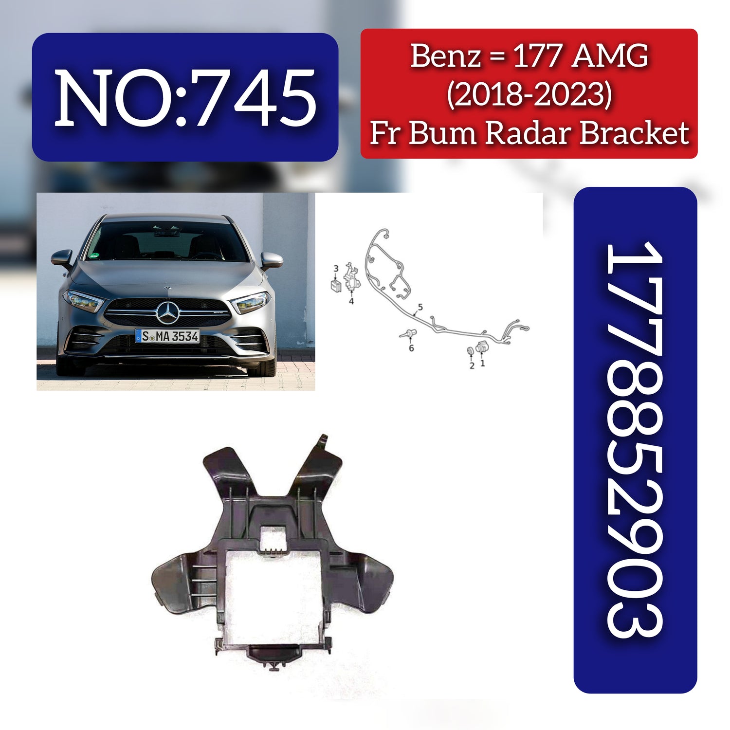 Front Bumper Radar Bracket 1778852903 A1778852903 Compatible With Mercedes-Benz A-CLASS W177 (2018-2023) Tag No.745