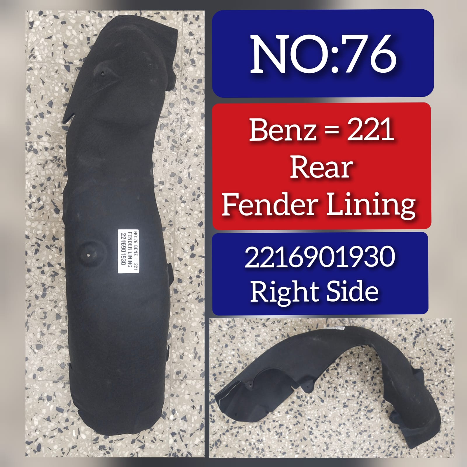 Rear Right Fender Liner 2216901930 2216900030 A2216901930 Compatible With MERCEDES-BENZ S-CLASS W221 Tag-FEM-76