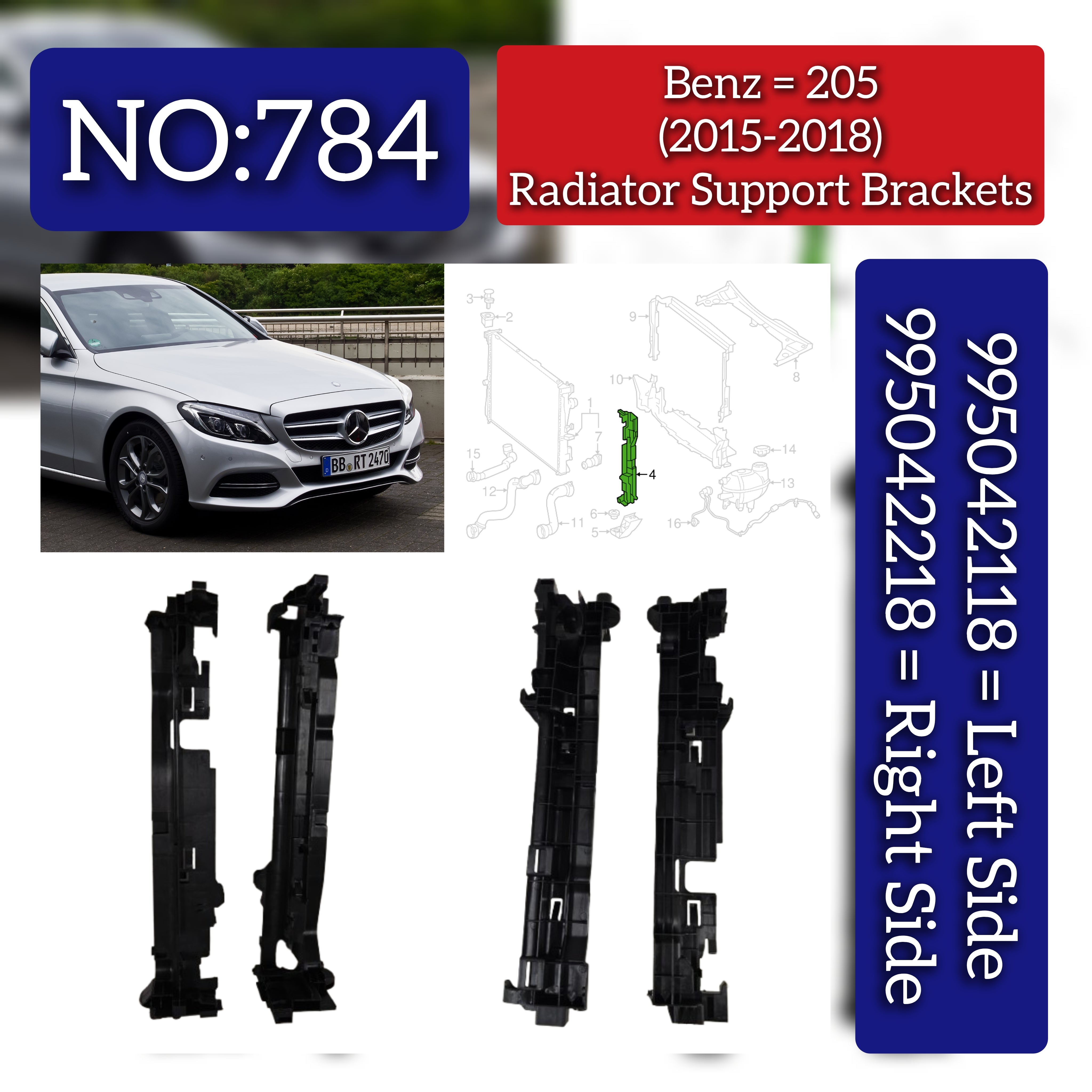Radiator Bracket Left (995042118) Right (995042218) Compatible with Mercedes-Benz C-CLASS W205 (2015-2018) Tag No.784