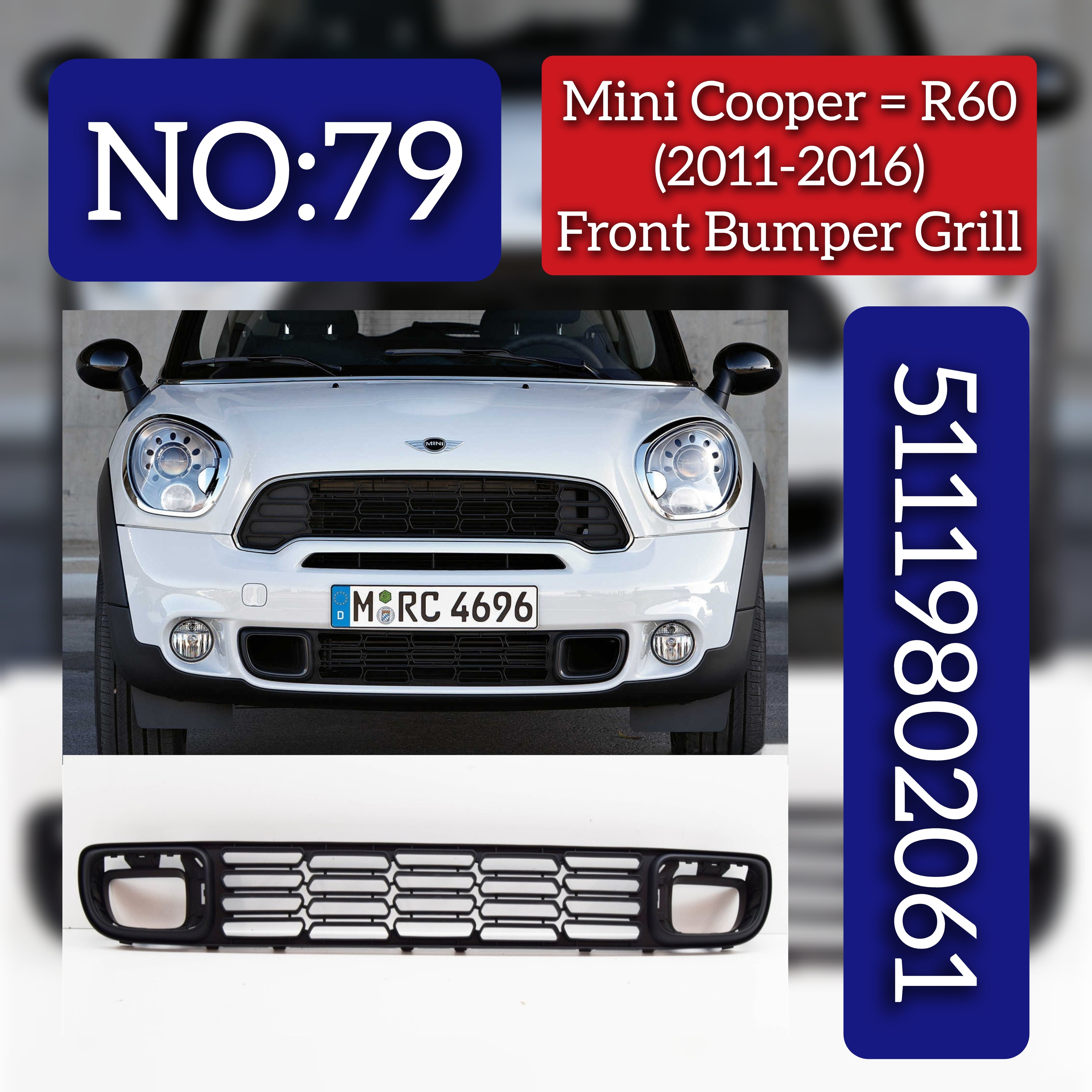 Front Bumper Grille 51119802061  Compatible With Mini Cooper (R60) (2011-2016) Tag No.79