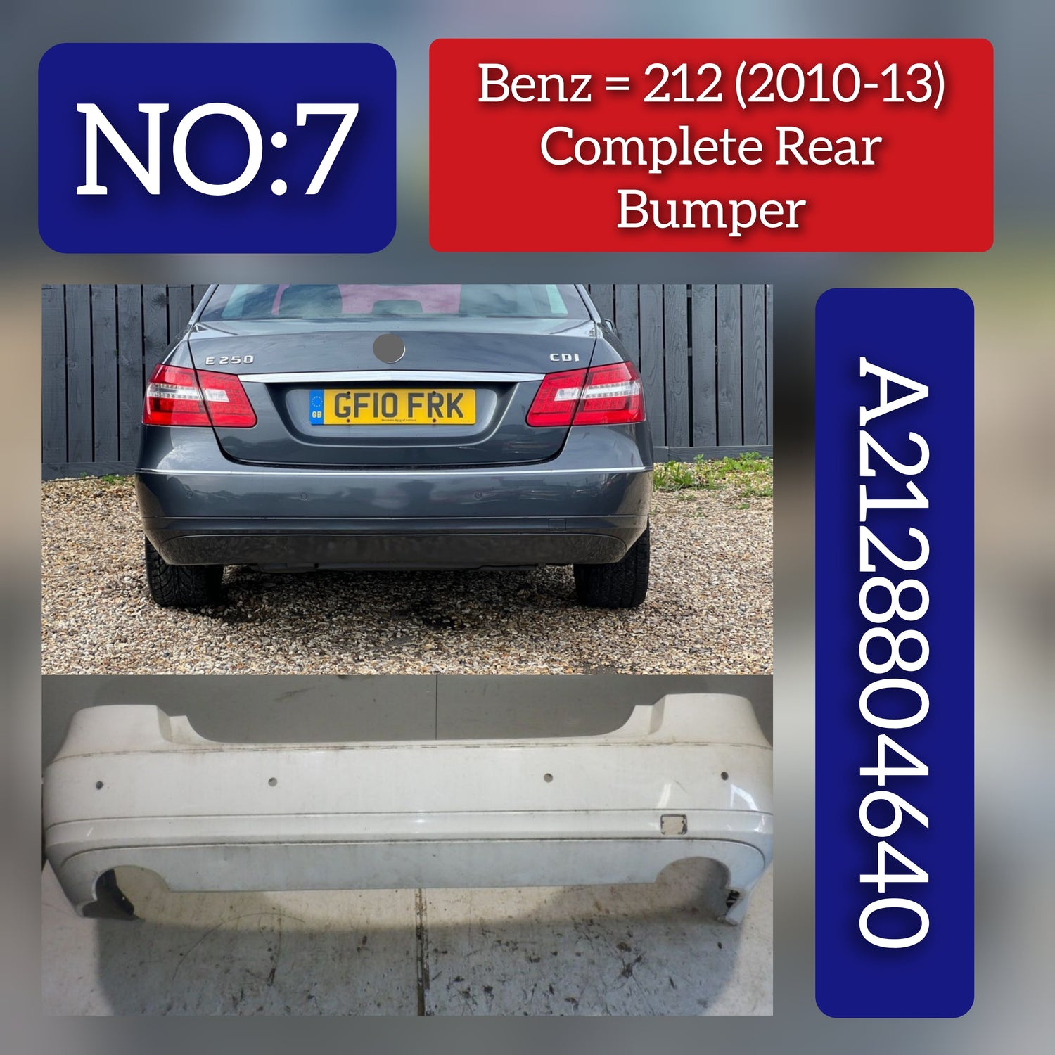 Rear Bumper A2128804640 2128804640 Compatible With MERCEDES-BENZ E-CLASS (W212) Tag No.07