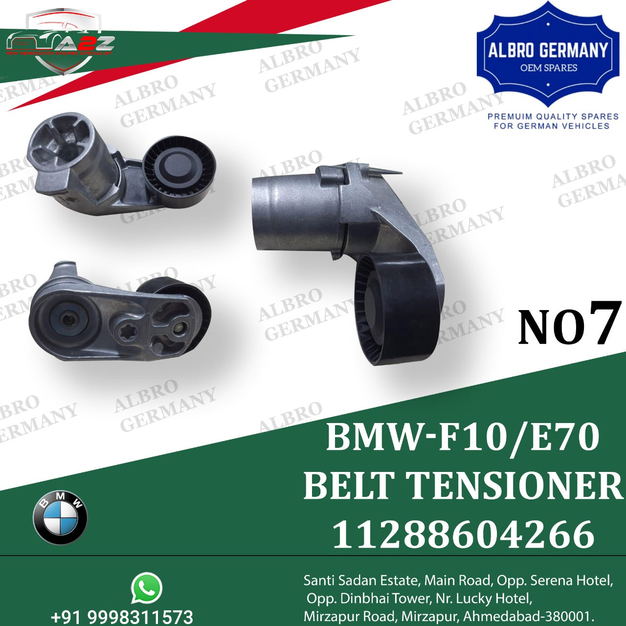 Belt Tensioner With Pulley 11288604266 11287589365 11287589361 Compatible with BMW 3 Series (F30, F80) & 5 Series (F10) & 7 Series (F01, F02, F03, F04) & X5 (E70) Tag No.7