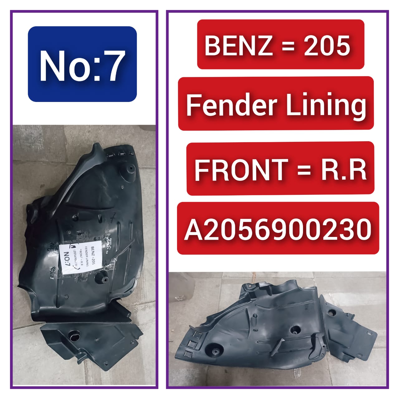 Rare Right Fender Liner A2056900230  Compatible With MERCEDES-BENZ C-CLASS W205 Tag-FEM-07