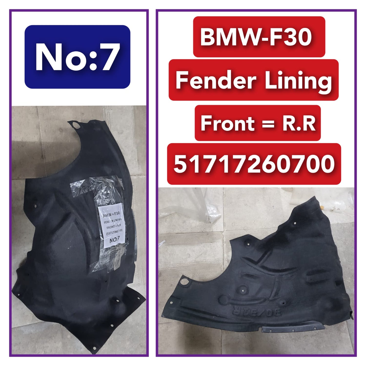 Rear Right Fender Liner 51717260700 Compatible With BMW 3 Series F30 F80 Tag-FE-07