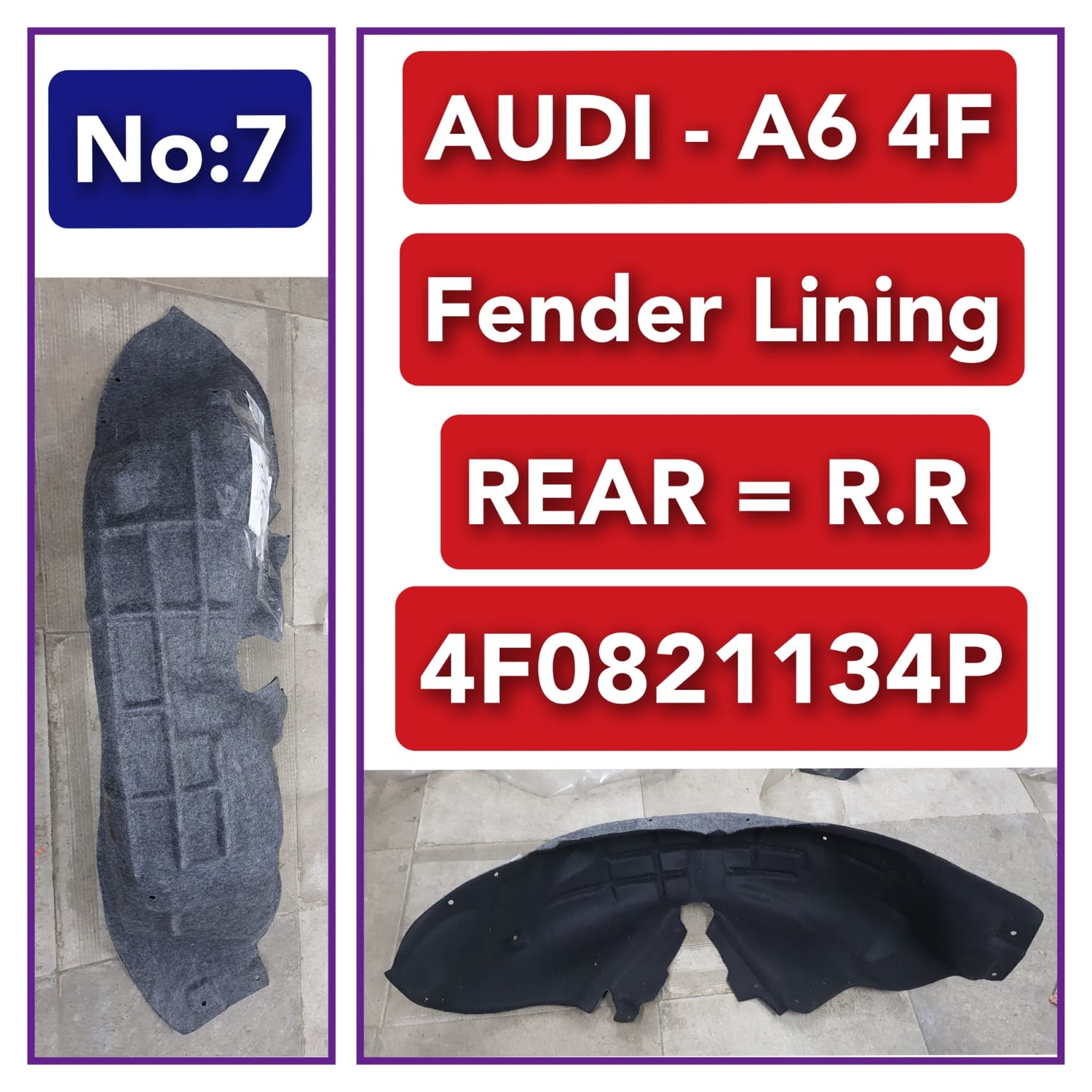 Rear Right Fender Liner 4F0821134P  Compatible With AUDI A6 4F Tag-FEA-07