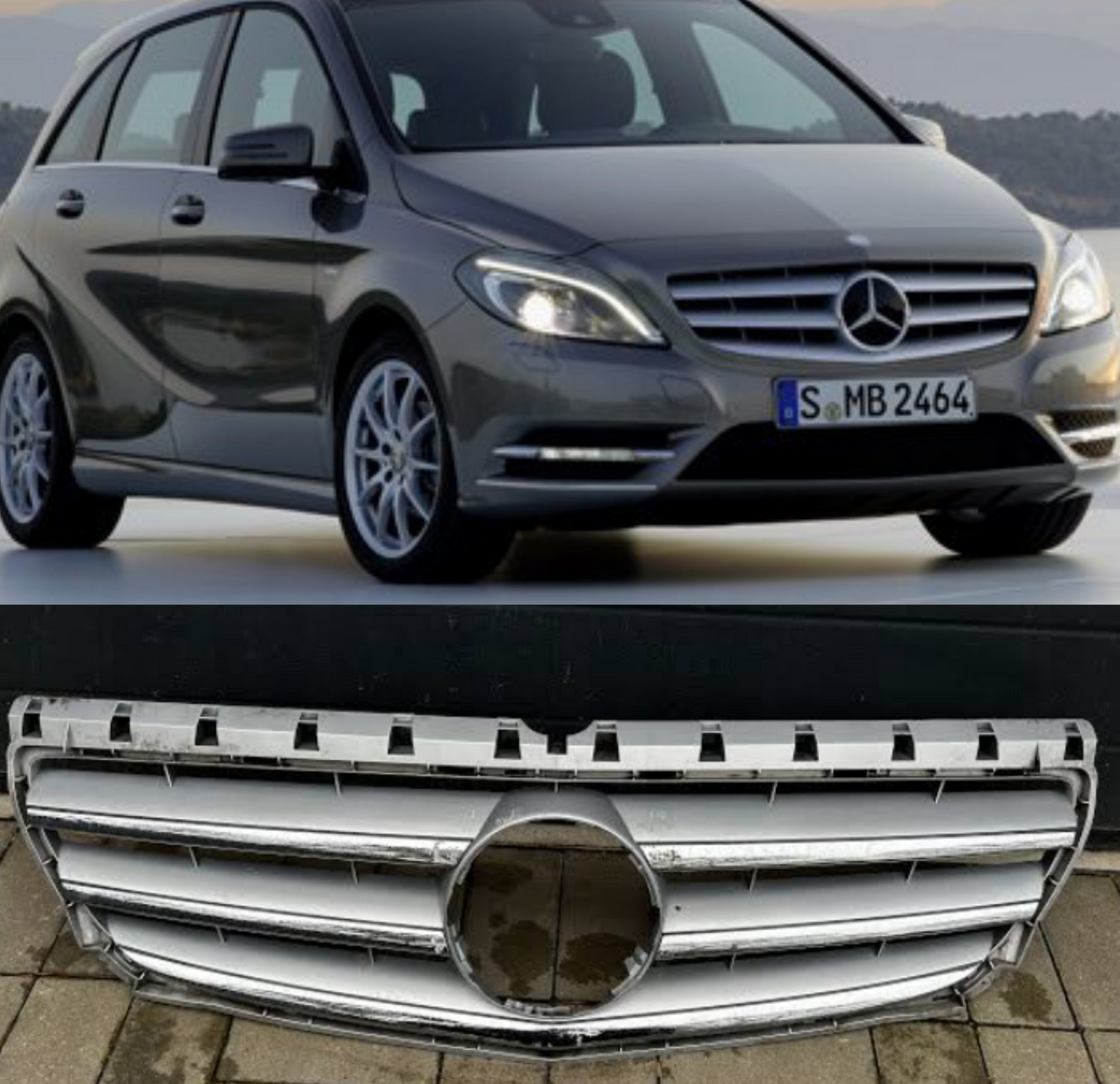 Classic Silver Chrome (3 Lines) Show Grill  Compatible With  Mercedes Benz B-Class W246 (2012-2015) Tag 41