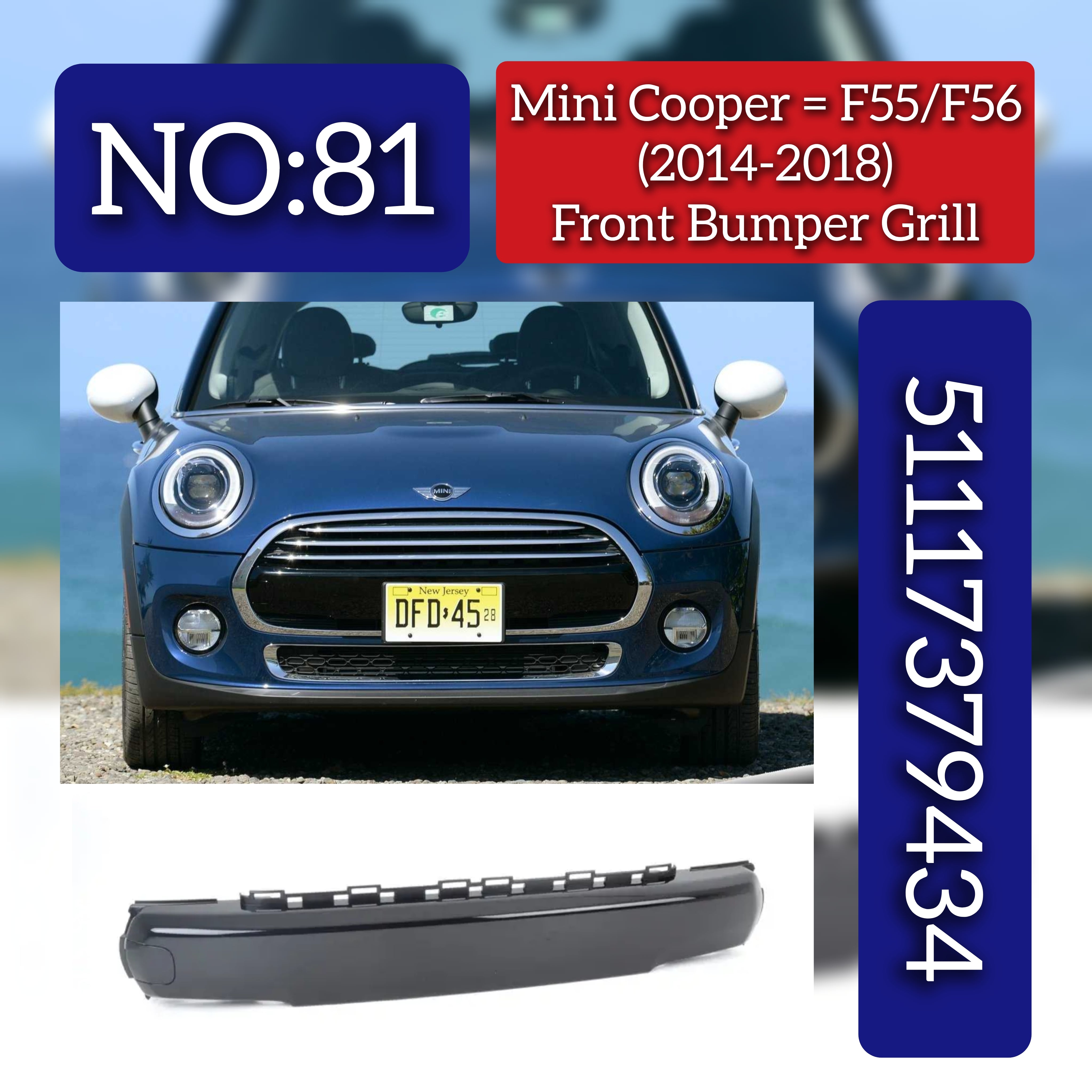 Front Bumper Grill 51117379434 Compatible With Mini Cooper F55/F56 (2014-2018) Tag No.81