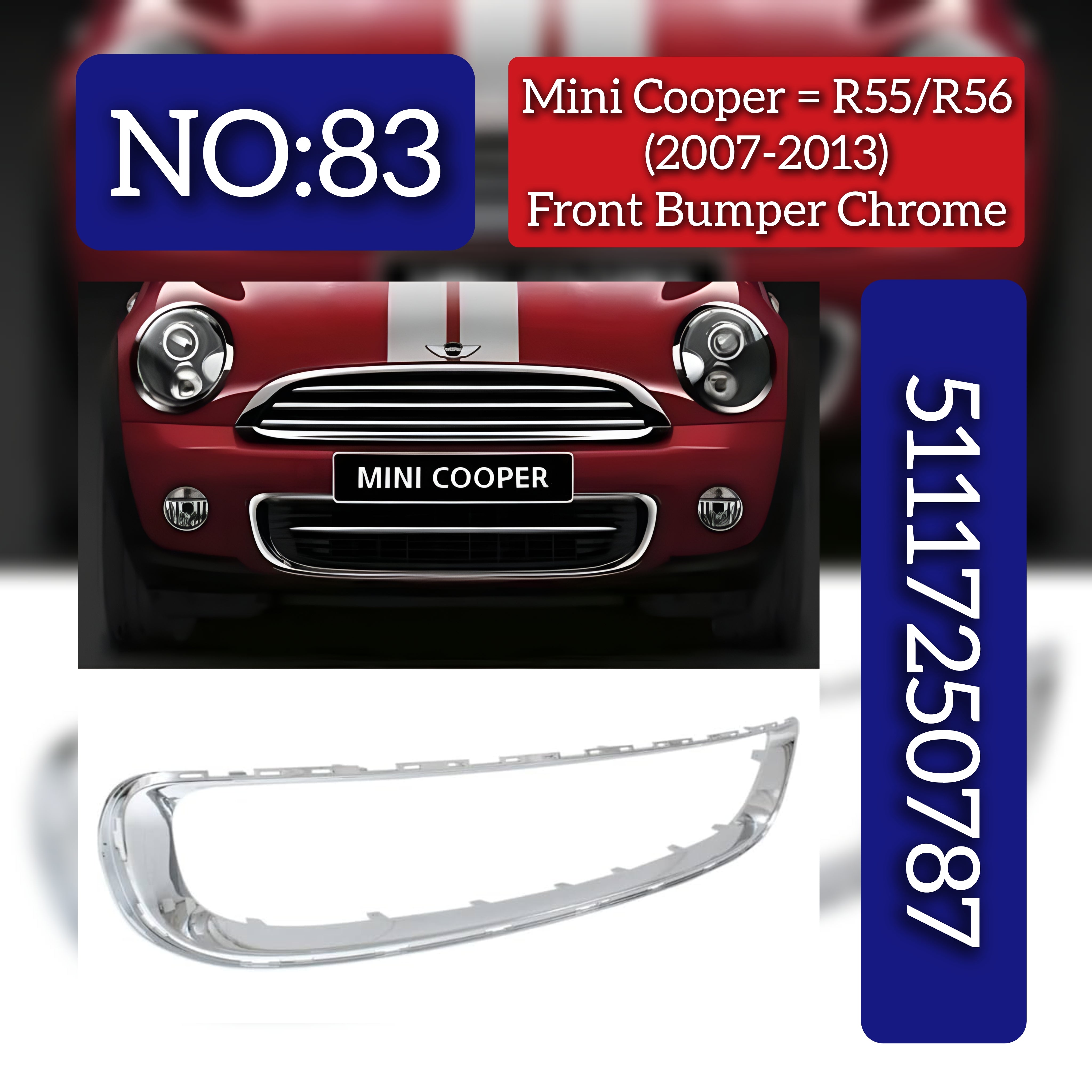 Front Bumper Chrome 51117250787 Compatible With Mini Cooper (R55/R56) (2007-2013) Tag No.83