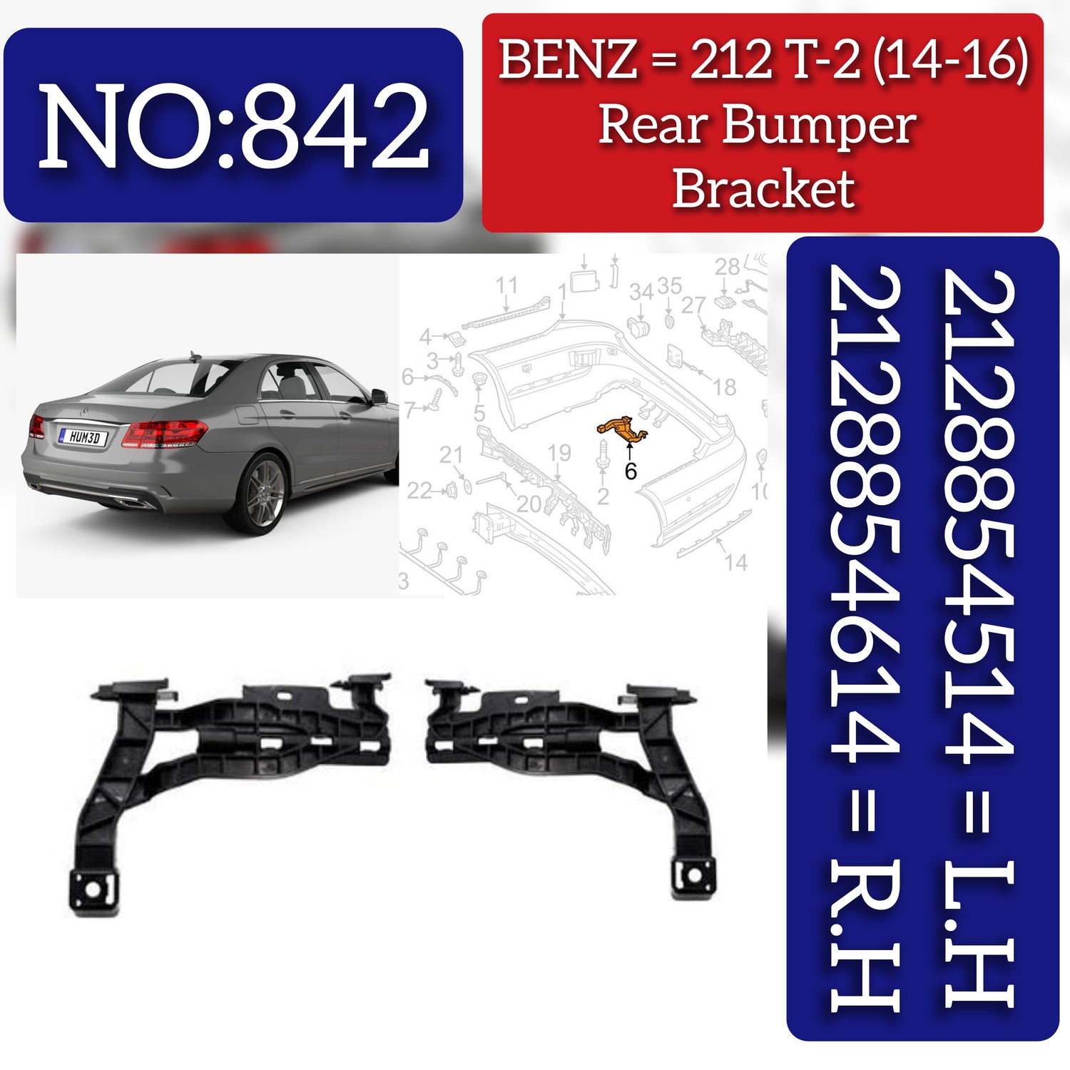 Rear Bumper Bracket Left 2128854514 & Right 2128854614 Compatible With MERCEDES BENZ E-CLASS W212  2014-2016 842