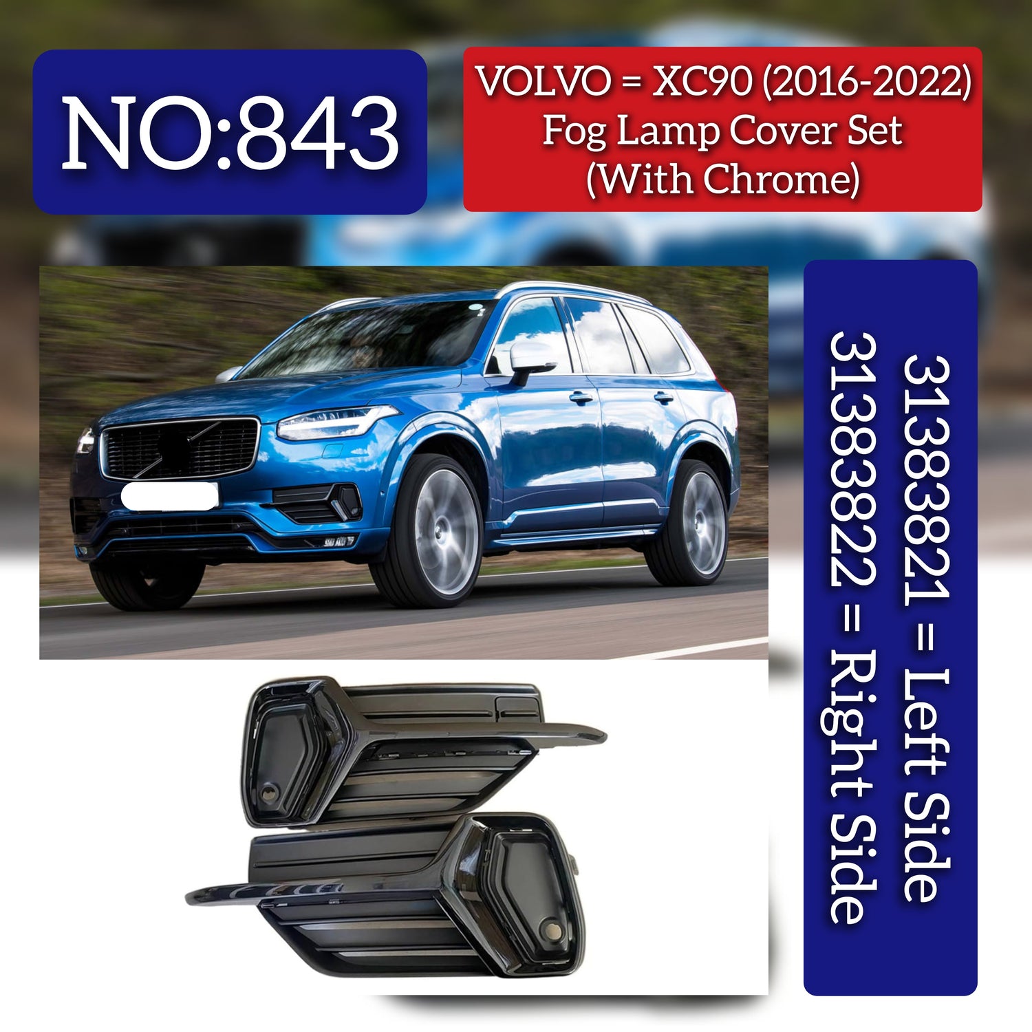Fog Lamp cover Left 31383821 Right 31383822 Compatible With VOLVO XC90 I (275) Tag No.843 (2016-2022)
