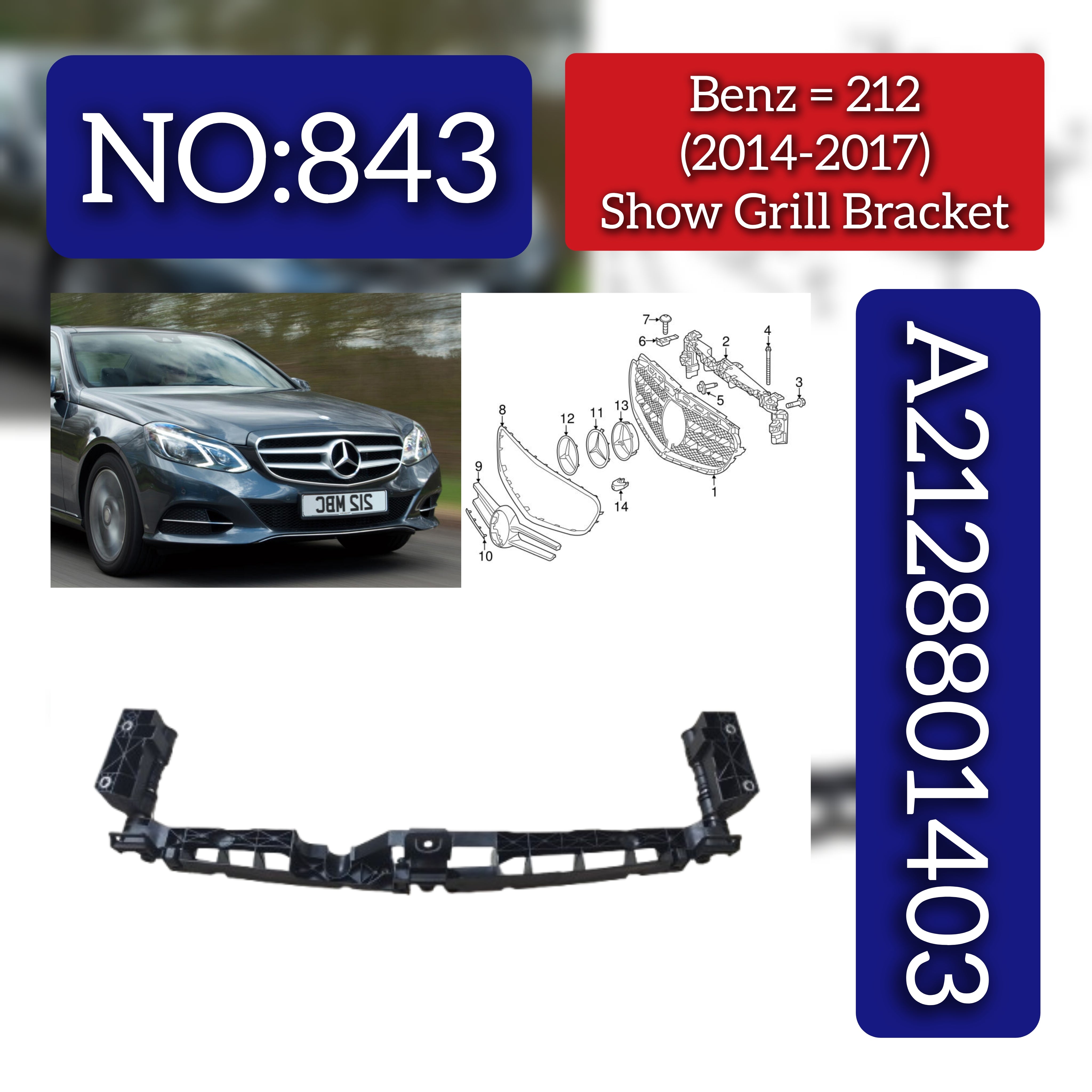 Show Grill Bracket 2128801403 Compatible With Mercedes-Benz E-Class W212 (2014-2017) Tag No.843