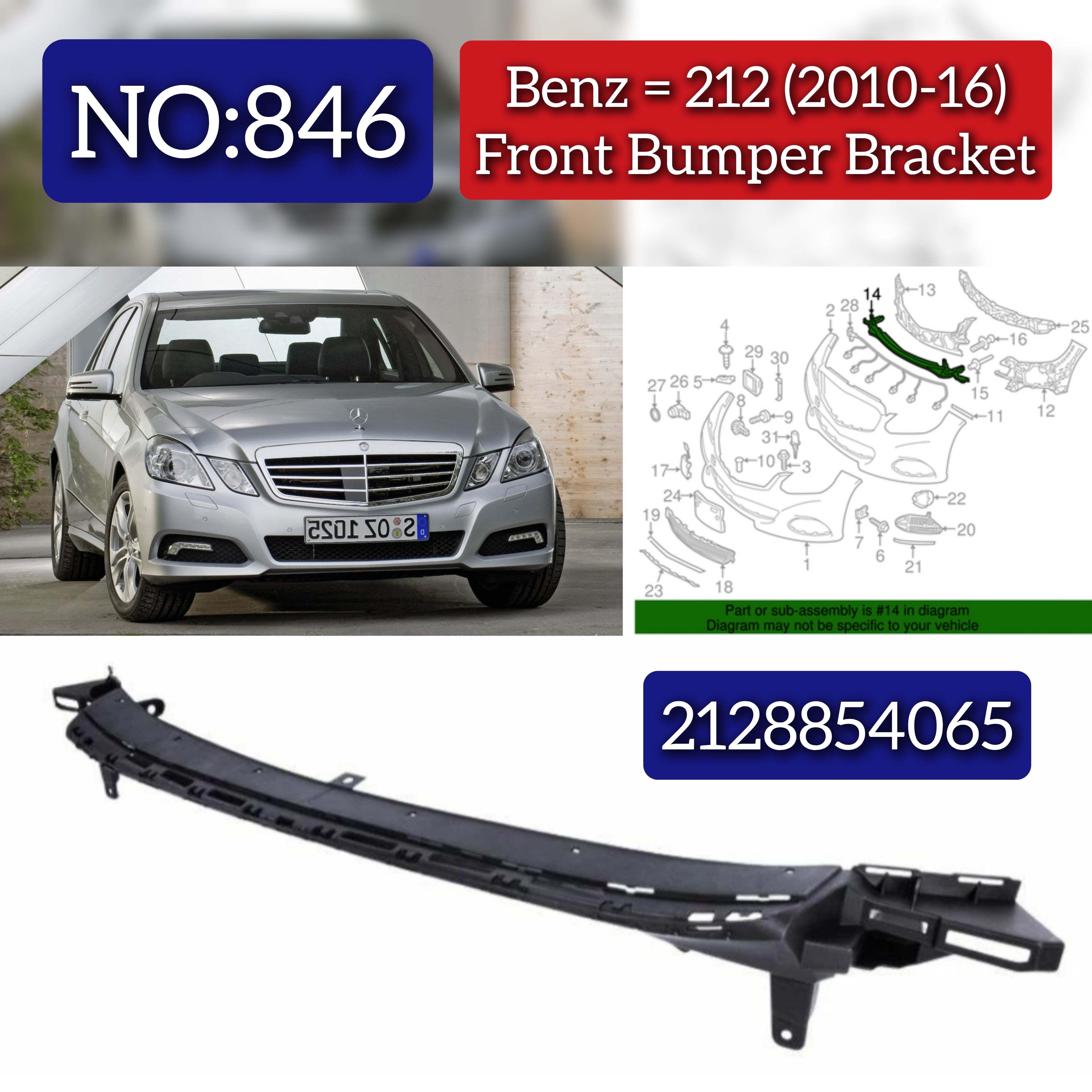 Front Bumper Bracket 2128854065 Compatible With Mercedes Benz E-Class (212) (2010-2016) Tag No.846