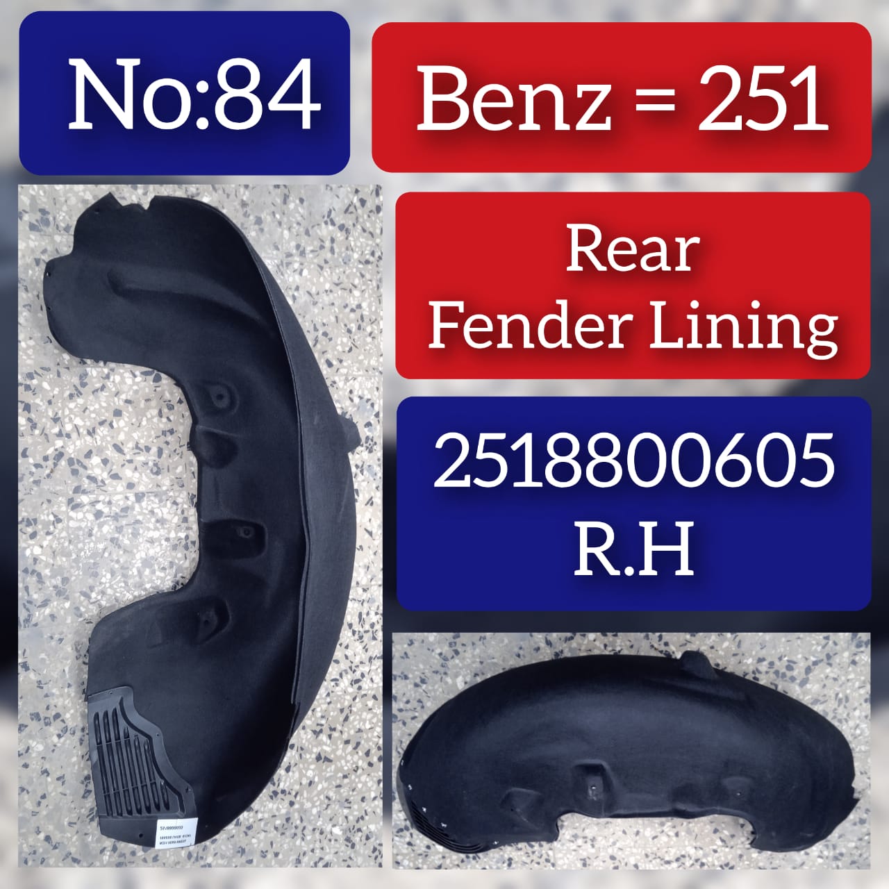 Rear Right Fender Liner 2518800605 A2518800605  Compatible With MERCEDES-BENZ R-CLASS W251 Tag-FEM-84
