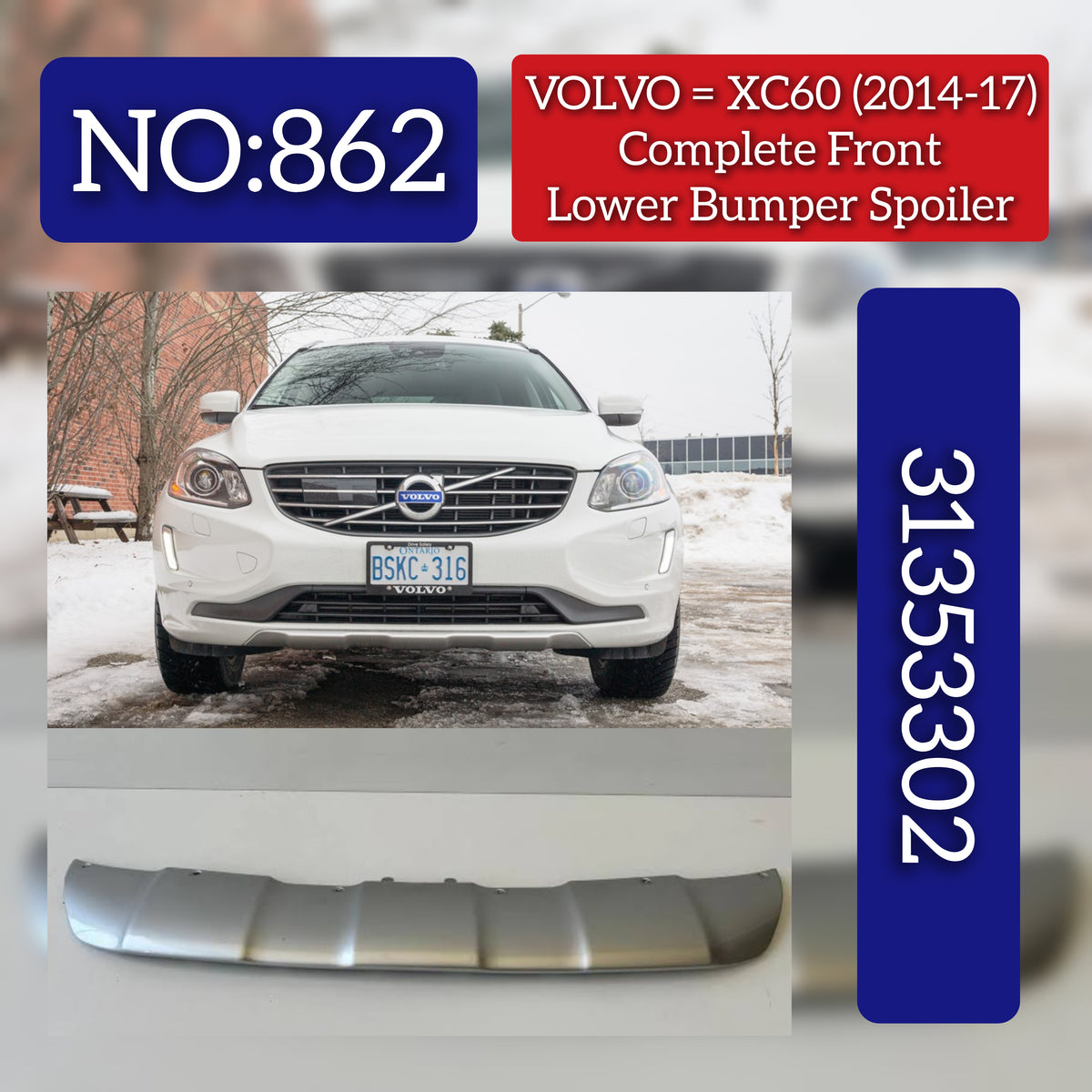Front Lower Bumper Spoiler 31353302 Compatible With VOLVO  VOLVO XC60 II (246) & Volvo XC60